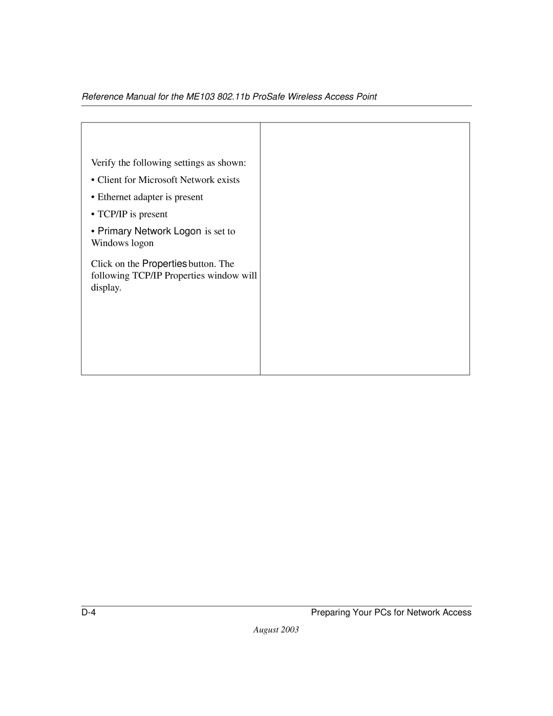 NETGEAR ME103 manual Primary Network Logon is set to Windows logon 