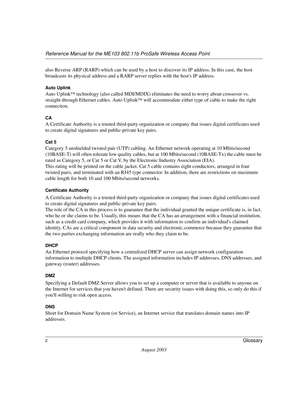 NETGEAR ME103 manual Dmz 