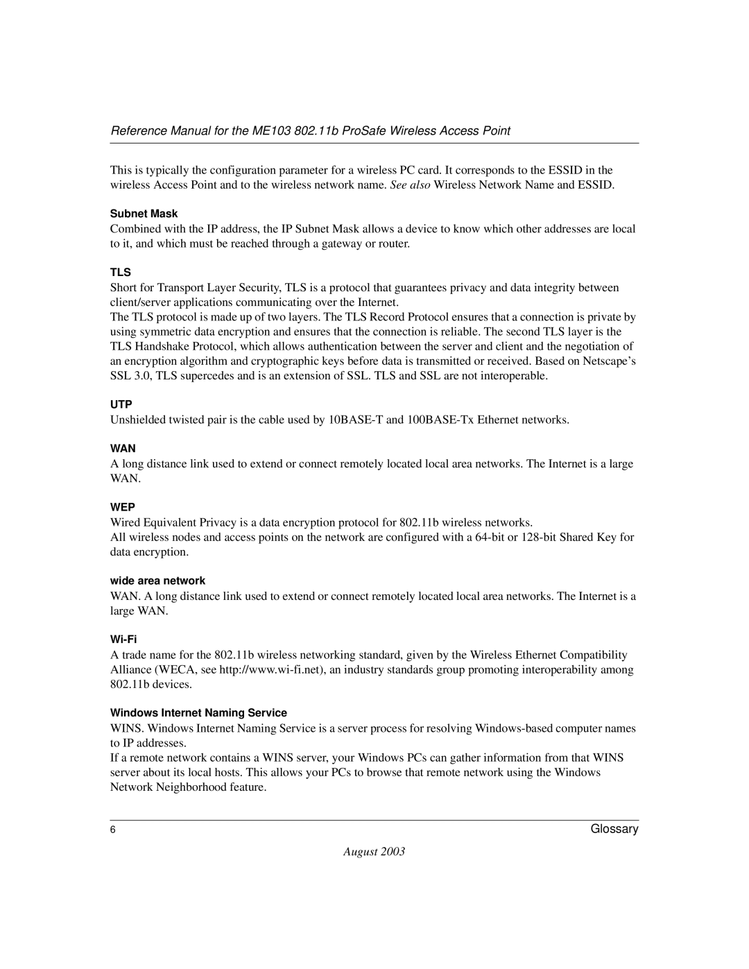 NETGEAR ME103 manual Tls 