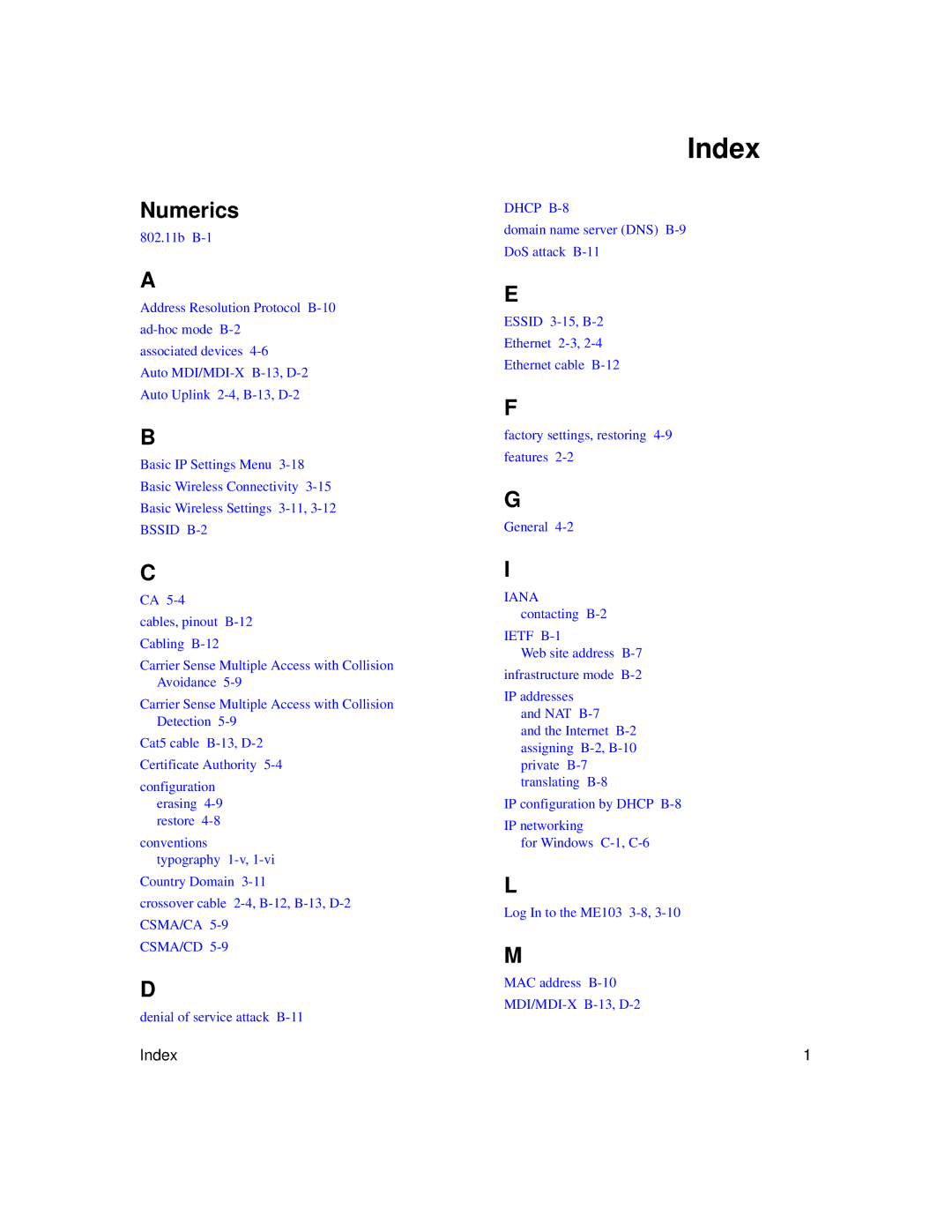 NETGEAR ME103 manual Index, Numerics 