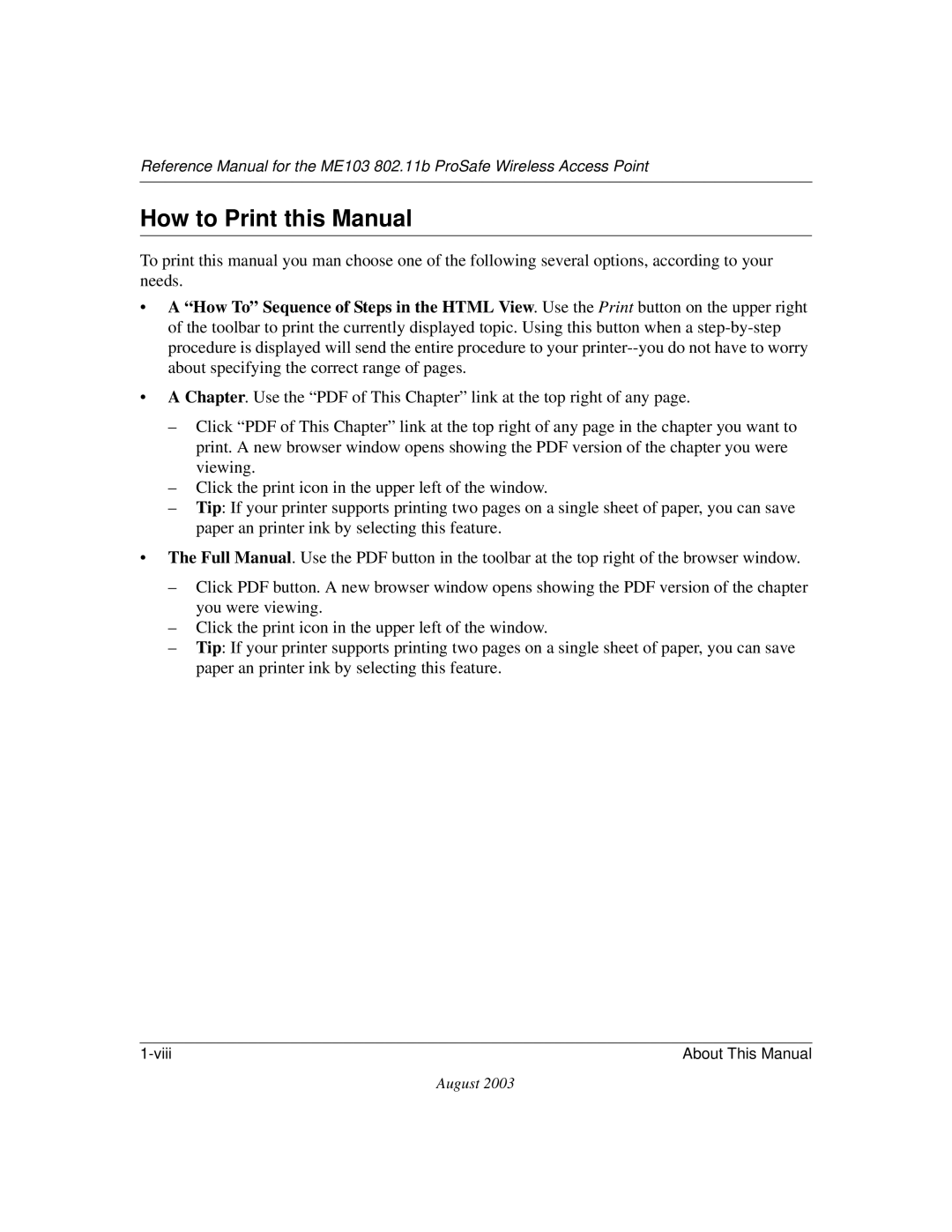 NETGEAR ME103 manual How to Print this Manual 