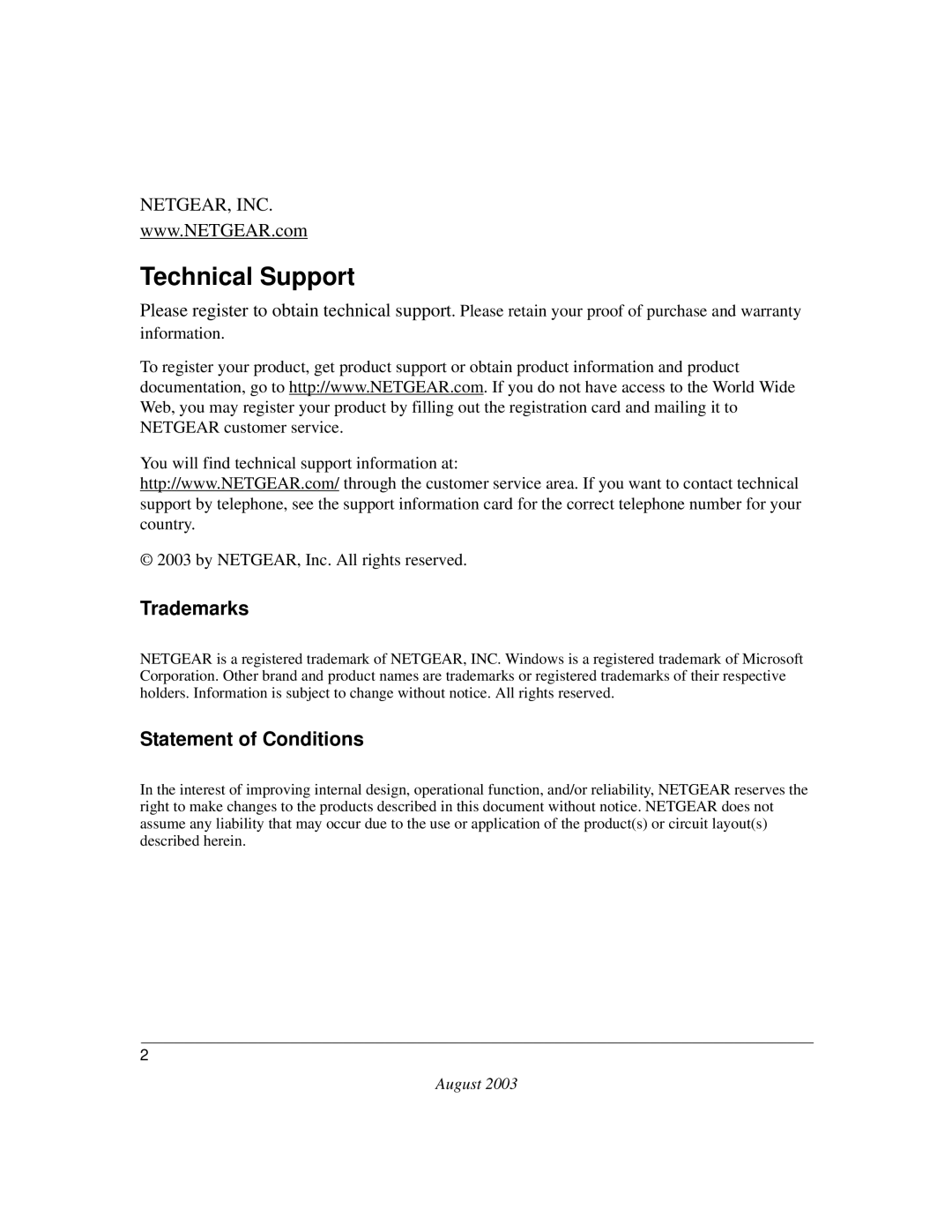 NETGEAR ME103 manual Technical Support 