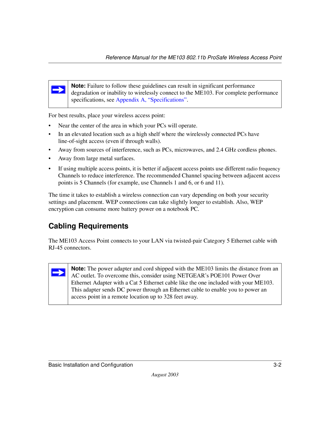 NETGEAR ME103 manual Cabling Requirements 