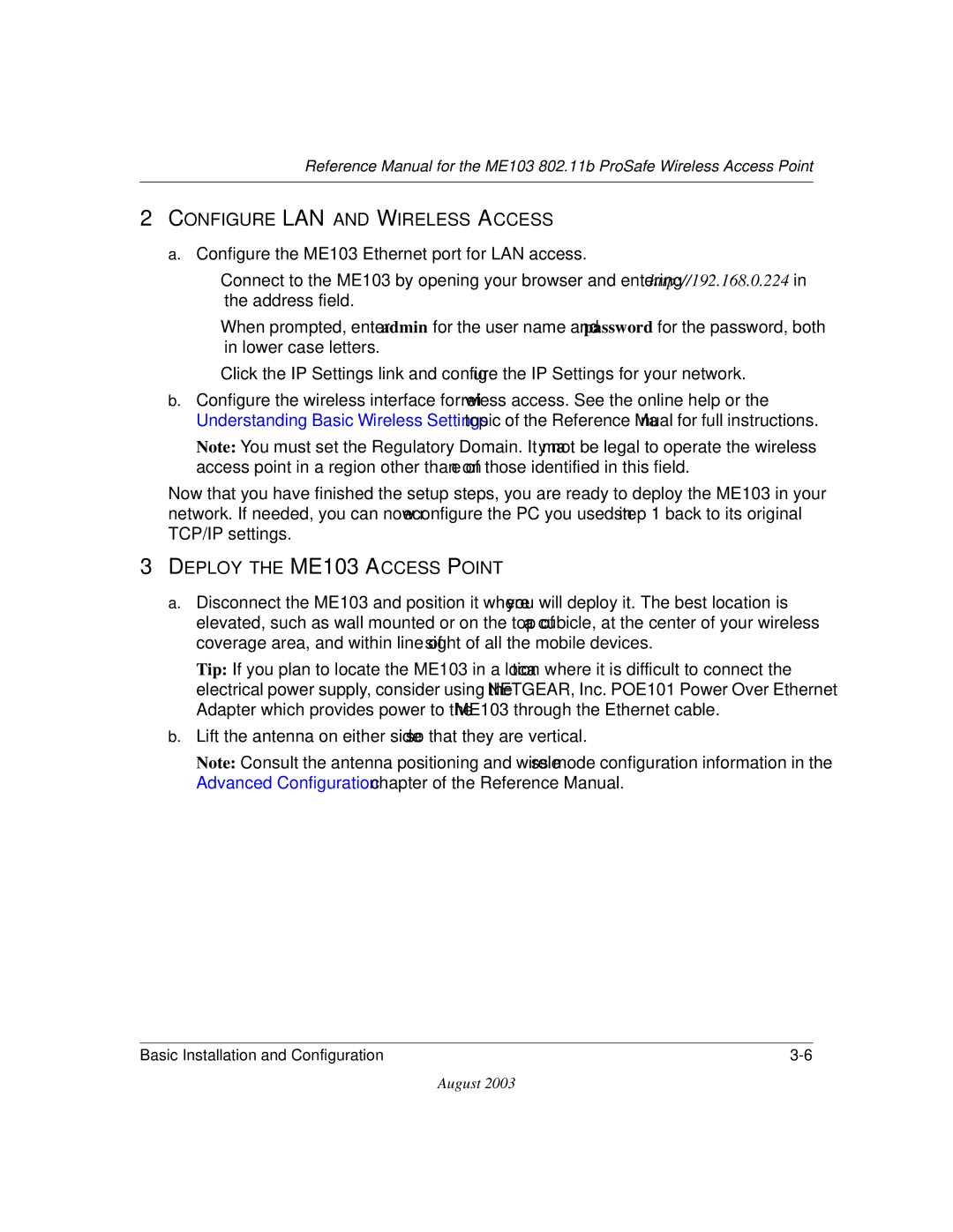 NETGEAR ME103 manual Configure LAN and Wireless Access 