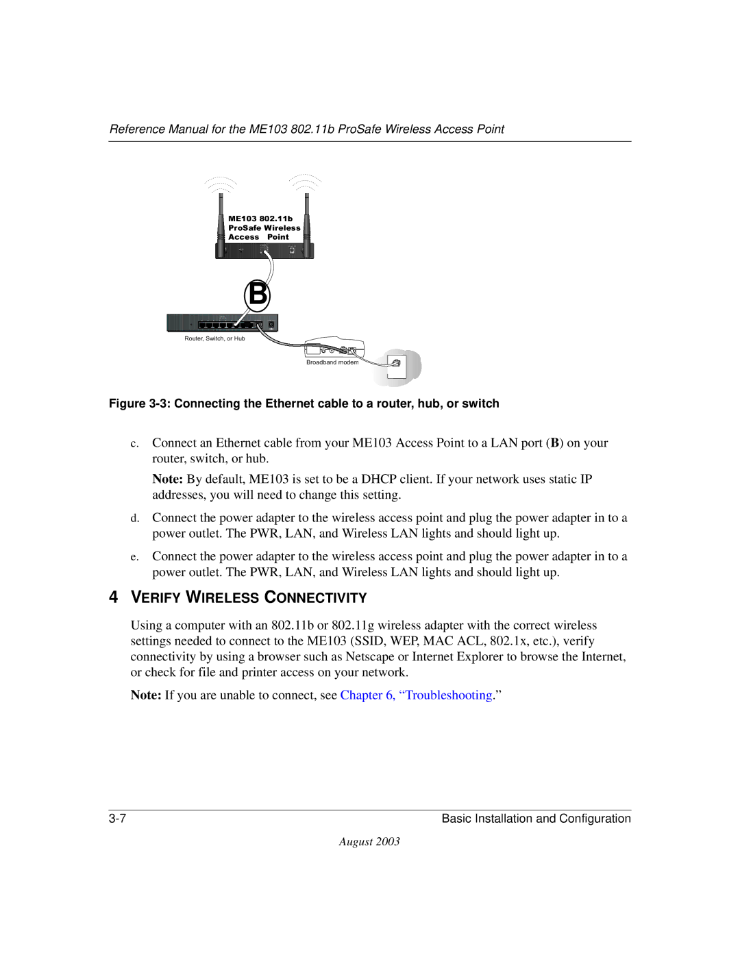 NETGEAR ME103 manual Verify Wireless Connectivity 