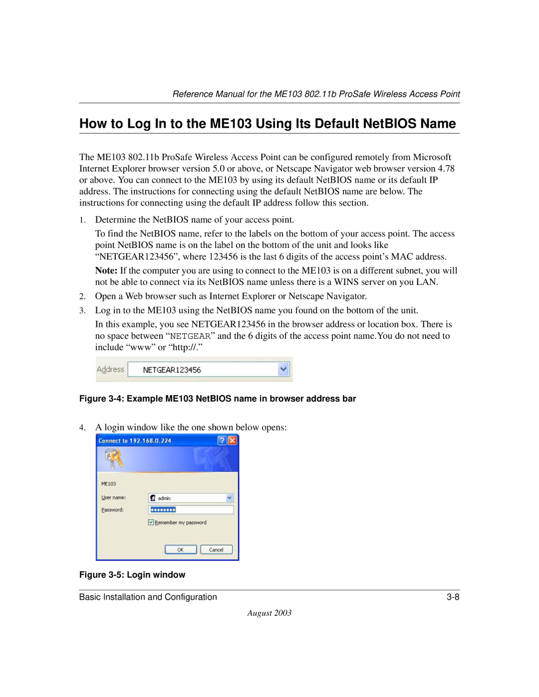 NETGEAR How to Log In to the ME103 Using Its Default NetBIOS Name, Example ME103 NetBIOS name in browser address bar 