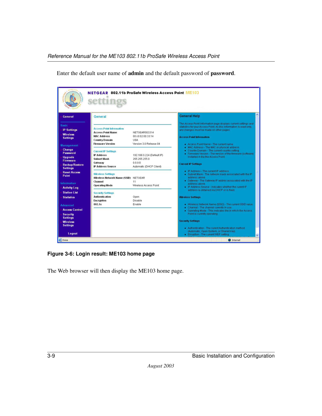 NETGEAR manual Web browser will then display the ME103 home 