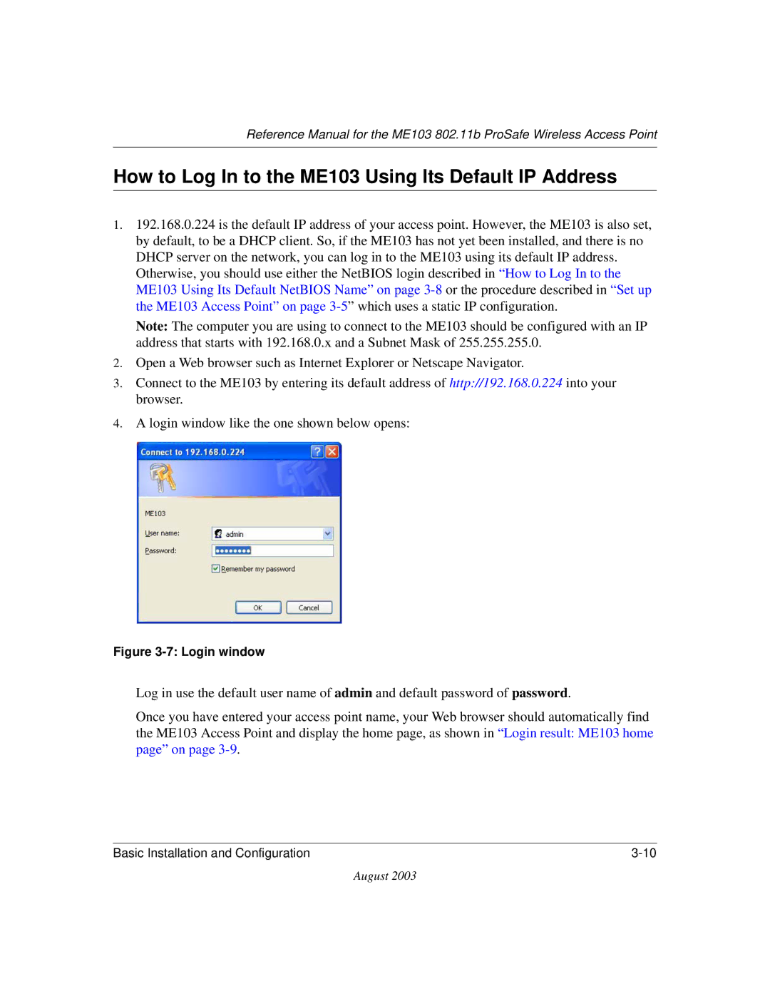 NETGEAR manual How to Log In to the ME103 Using Its Default IP Address 