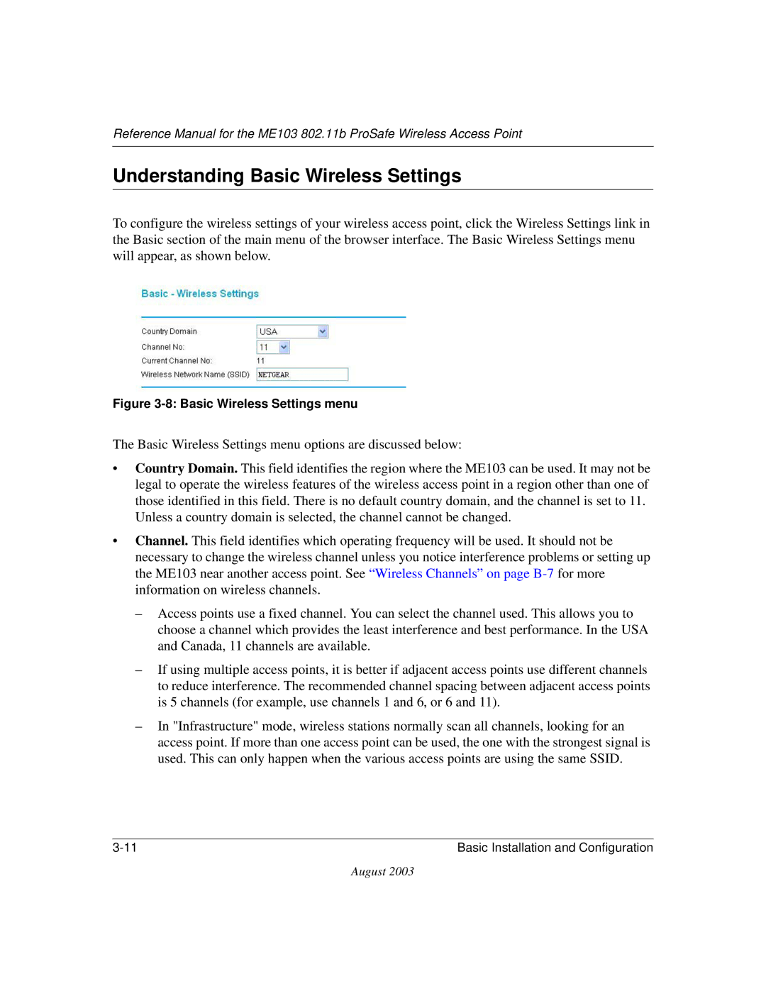 NETGEAR ME103 manual Understanding Basic Wireless Settings, Basic Wireless Settings menu 