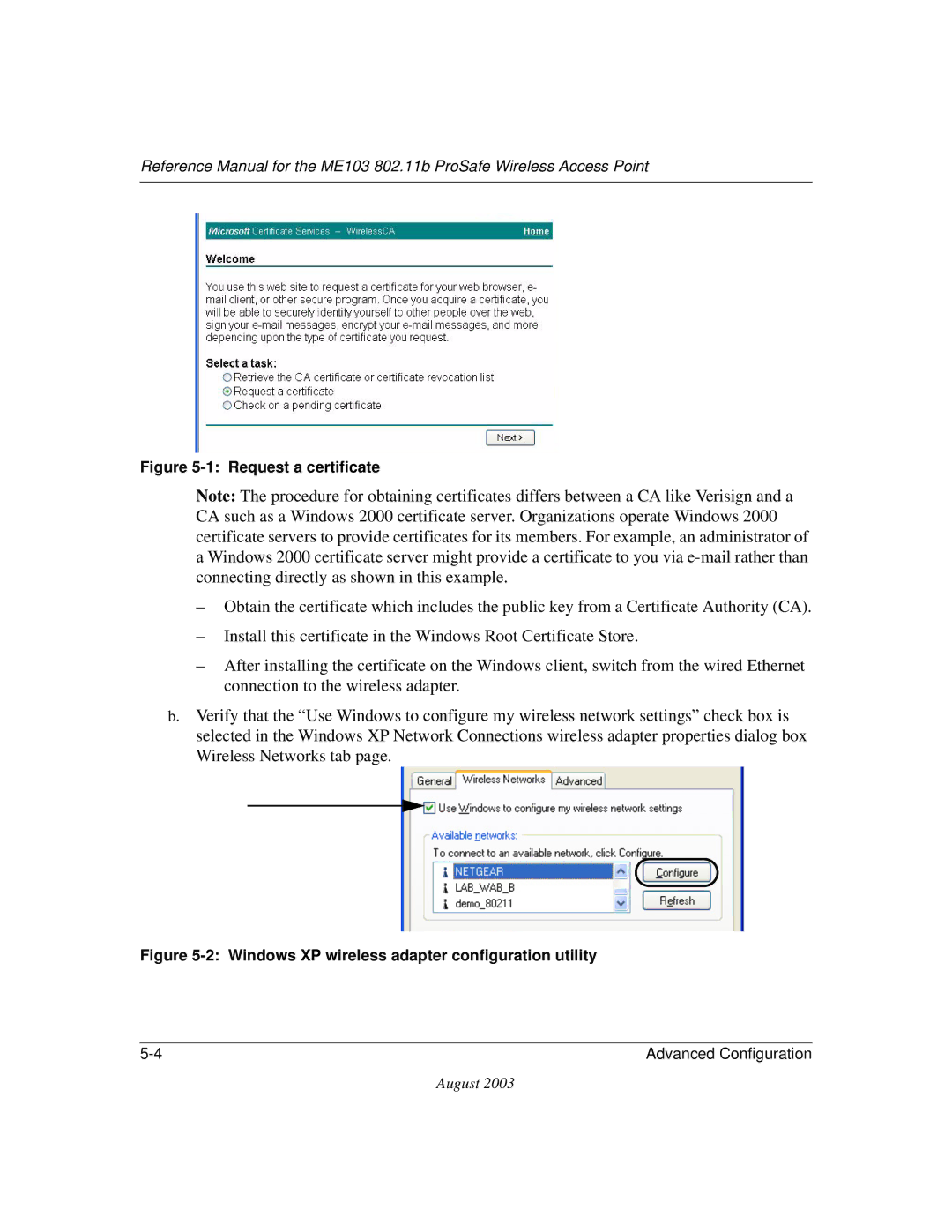 NETGEAR ME103 manual Request a certificate 