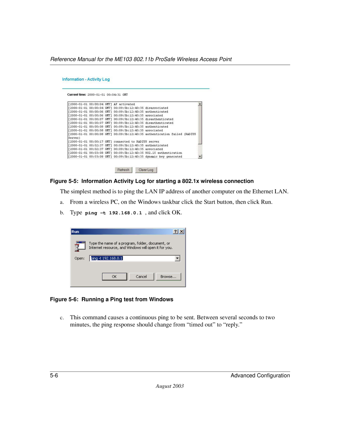 NETGEAR ME103 manual Running a Ping test from Windows 