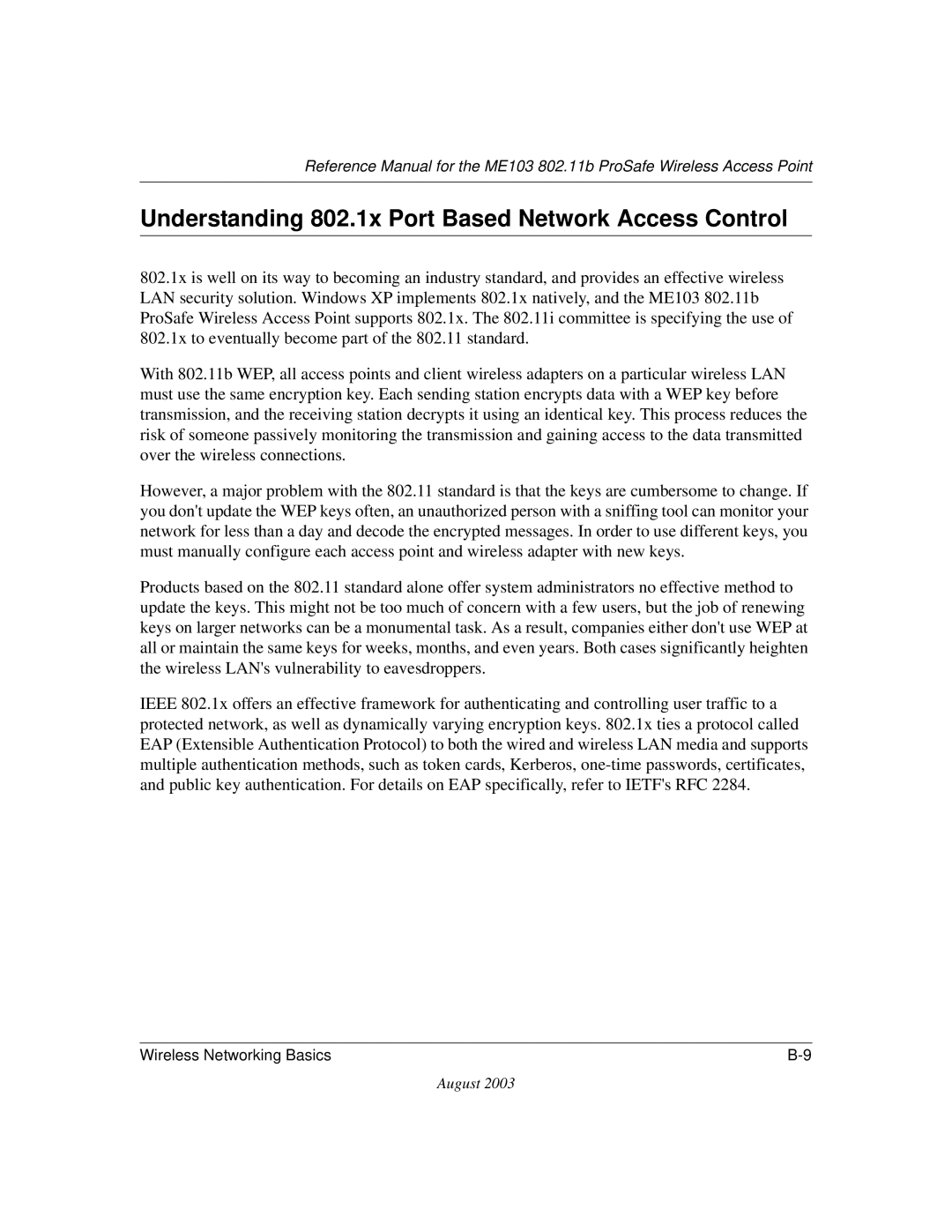 NETGEAR ME103 manual Understanding 802.1x Port Based Network Access Control 