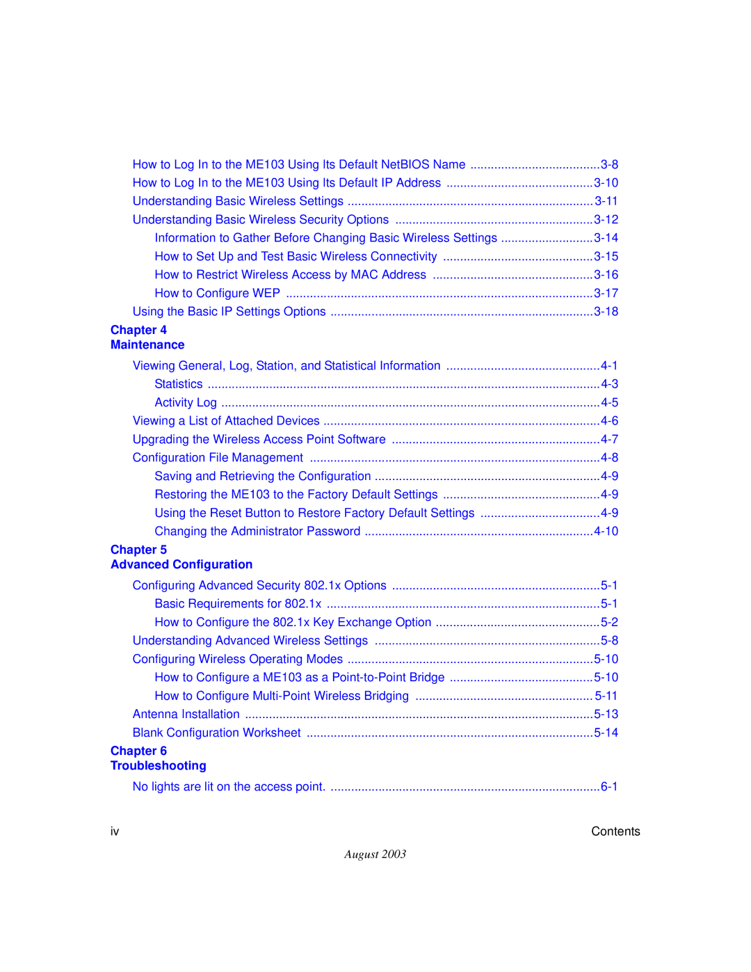 NETGEAR ME103 manual Chapter Maintenance 