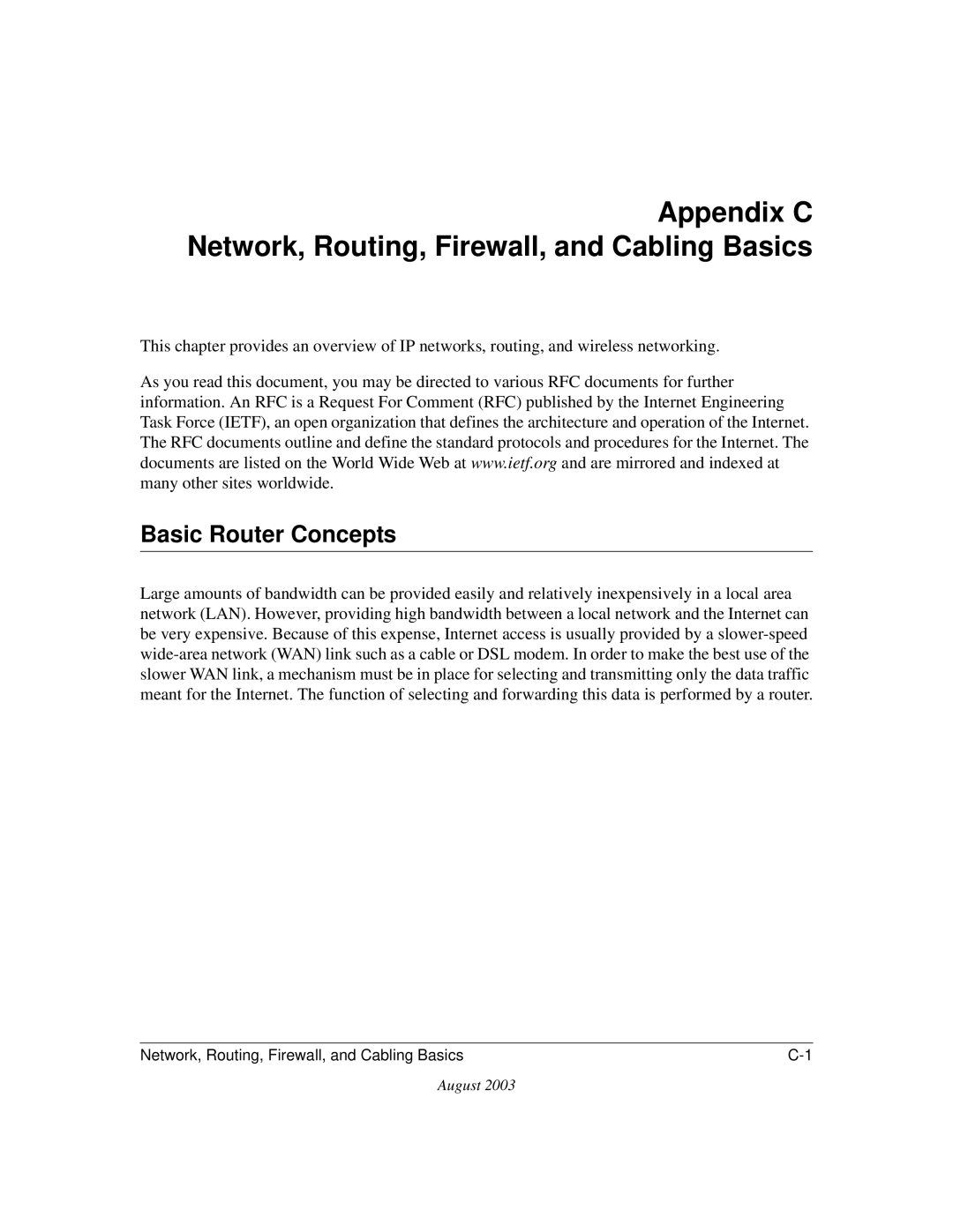 NETGEAR ME103 manual Appendix C Network, Routing, Firewall, and Cabling Basics, Basic Router Concepts 