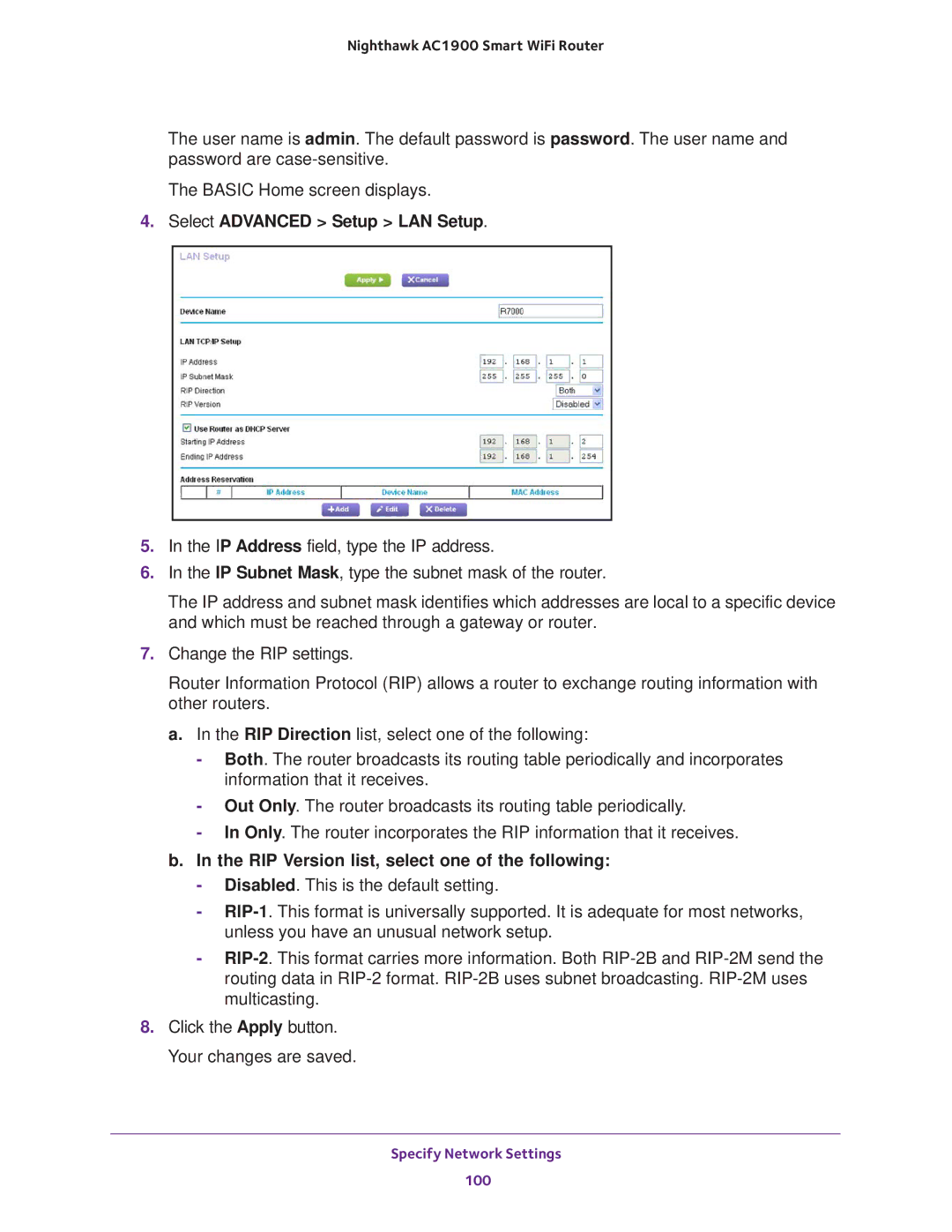 NETGEAR Model R7000 user manual RIP Version list, select one of the following 