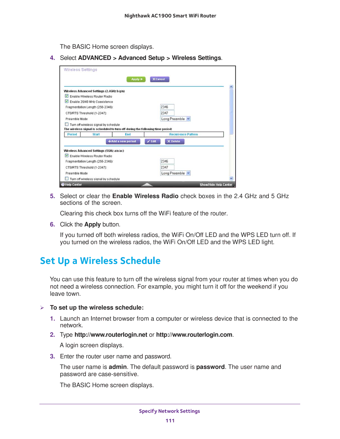 NETGEAR Model R7000 user manual Set Up a Wireless Schedule,  To set up the wireless schedule 