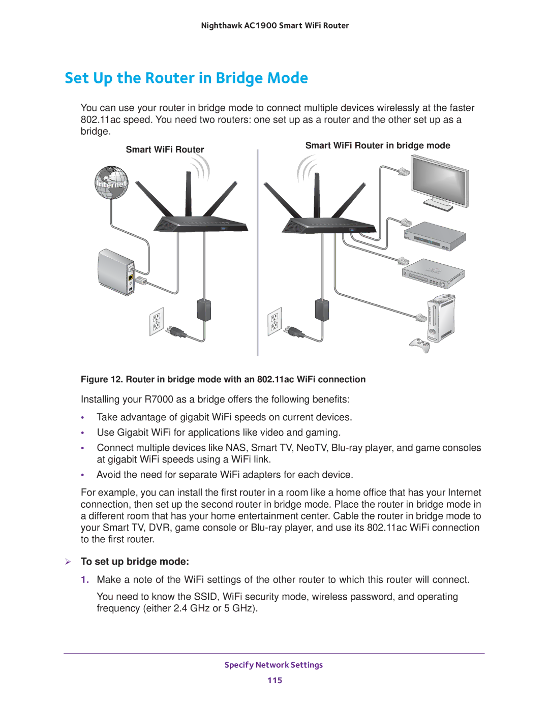 NETGEAR Model R7000 user manual Set Up the Router in Bridge Mode,  To set up bridge mode 