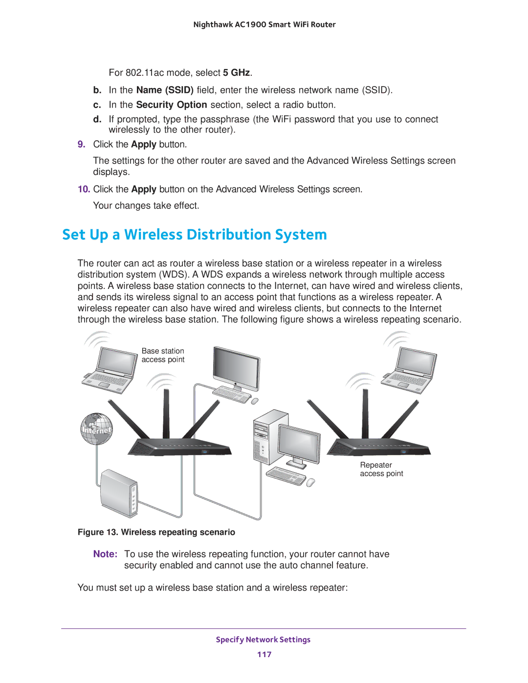 NETGEAR Model R7000 user manual Set Up a Wireless Distribution System, Wireless repeating scenario 