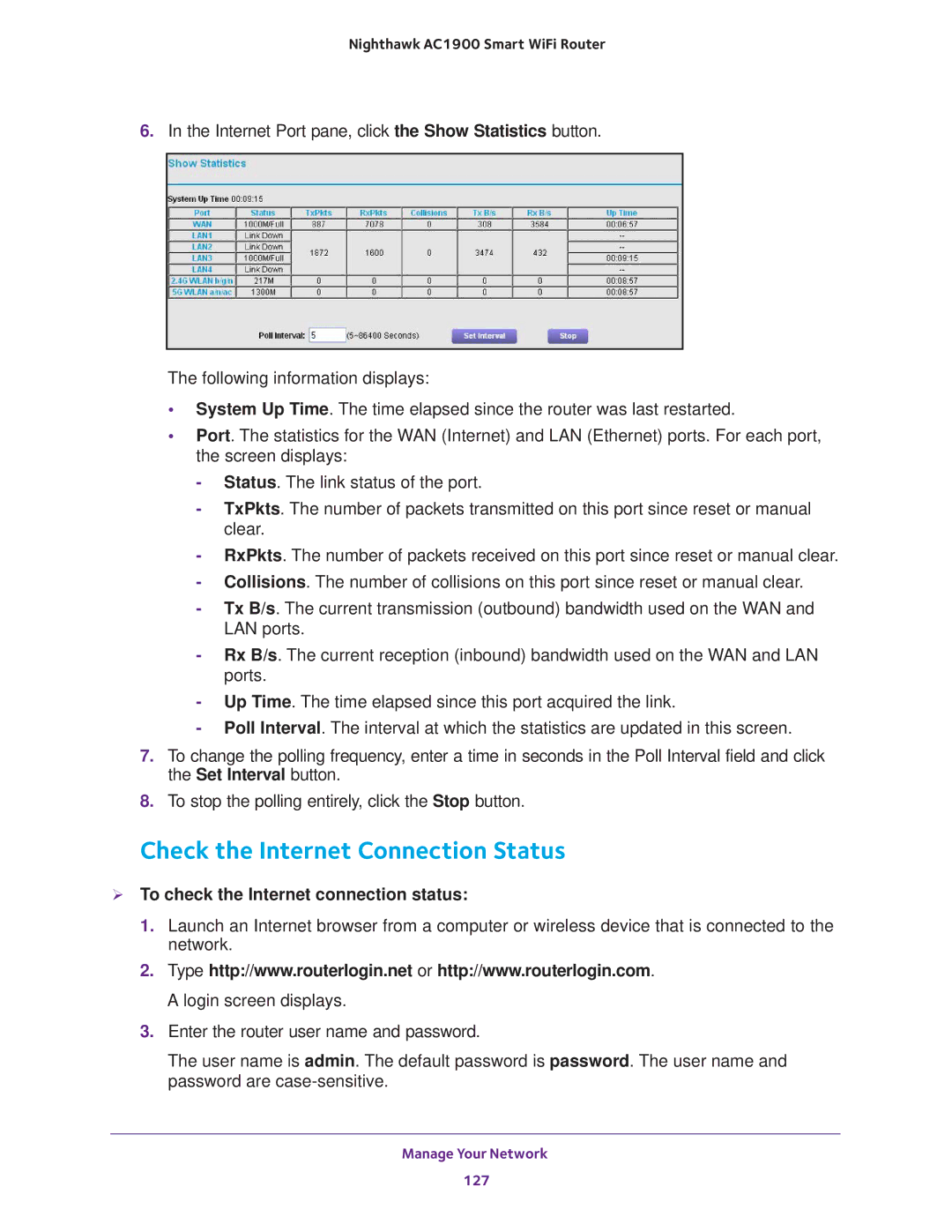 NETGEAR Model R7000 user manual Check the Internet Connection Status,  To check the Internet connection status 