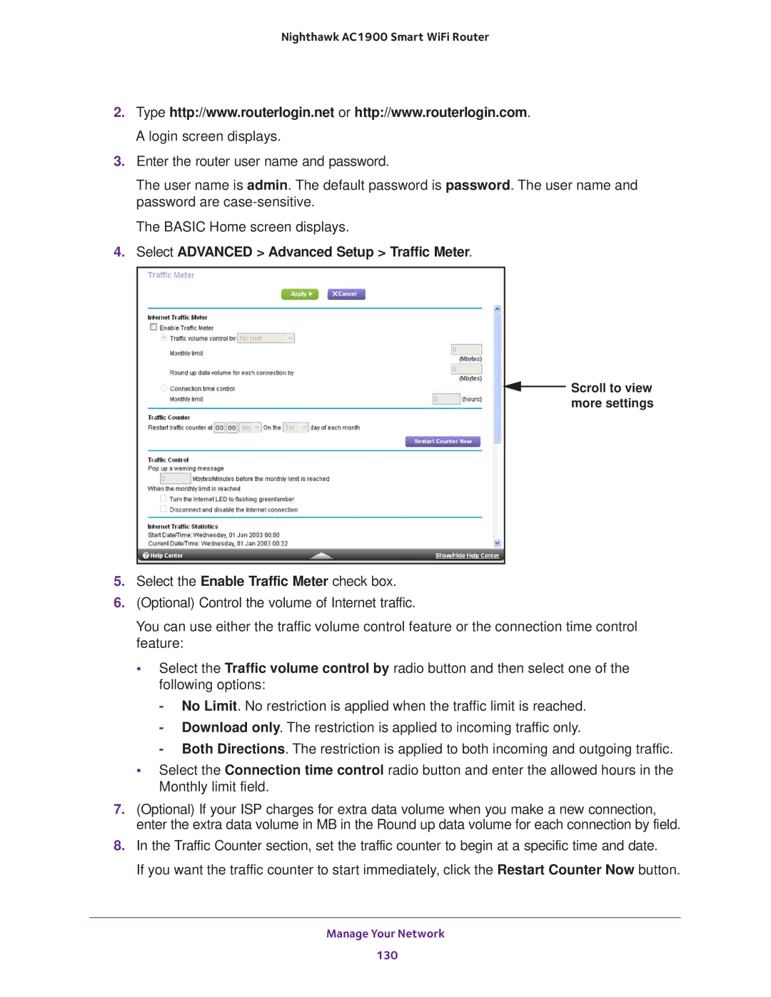 NETGEAR Model R7000 user manual Select Advanced Advanced Setup Traffic Meter 