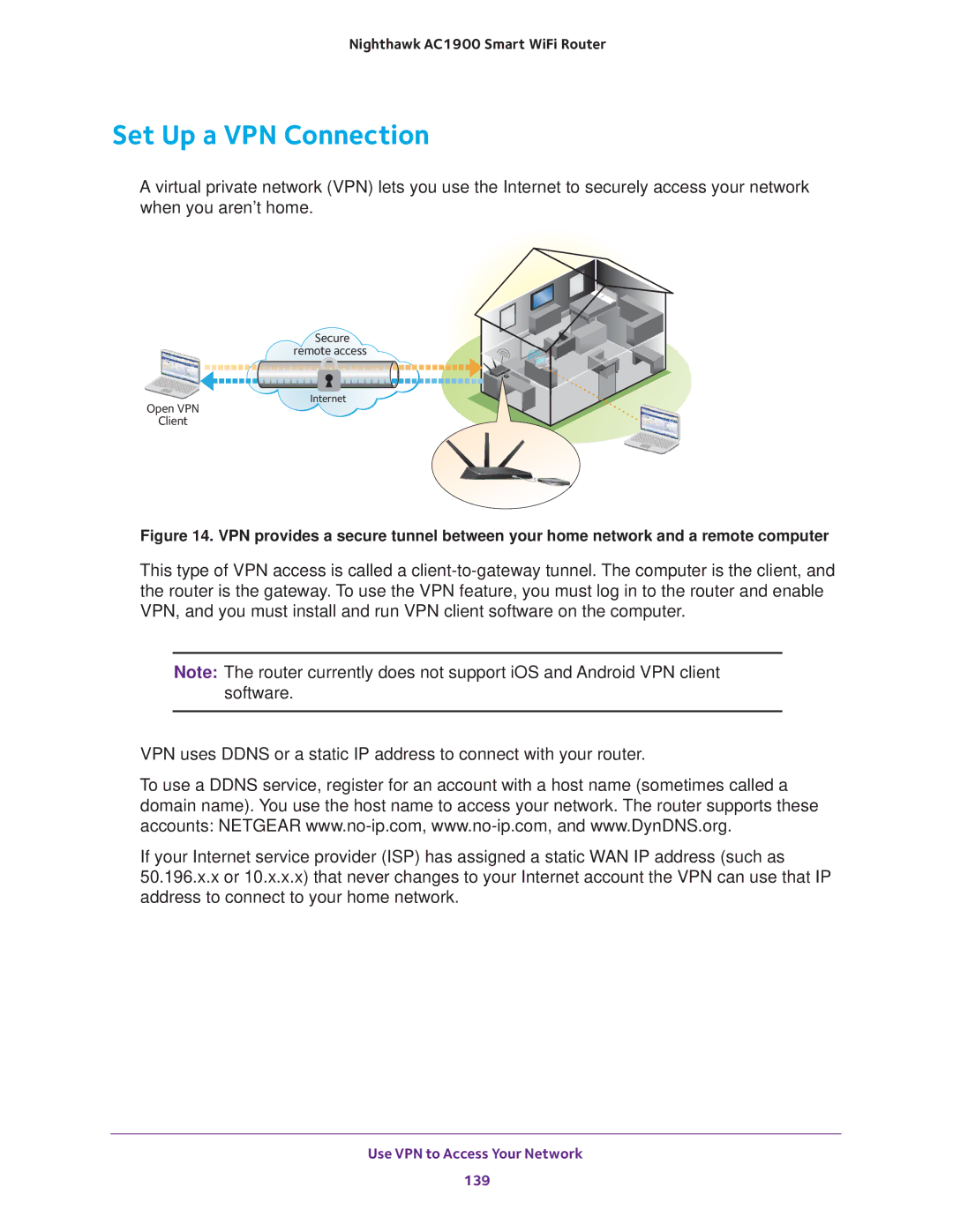 NETGEAR Model R7000 user manual Set Up a VPN Connection 