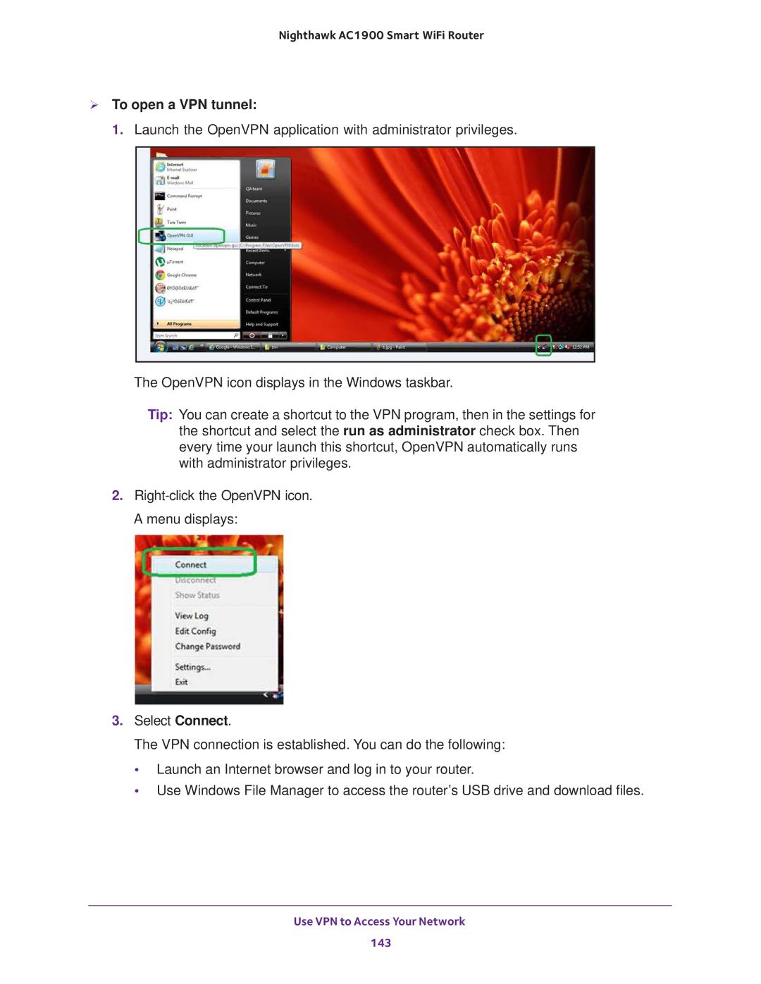 NETGEAR Model R7000 user manual  To open a VPN tunnel 