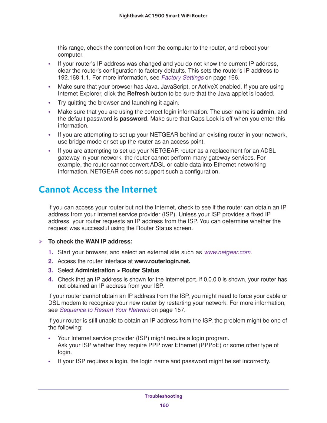 NETGEAR Model R7000 user manual Cannot Access the Internet 