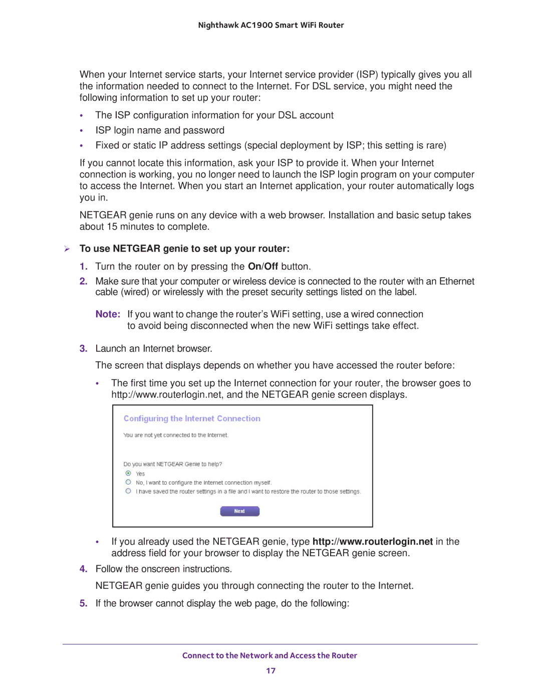 NETGEAR Model R7000 user manual  To use Netgear genie to set up your router 