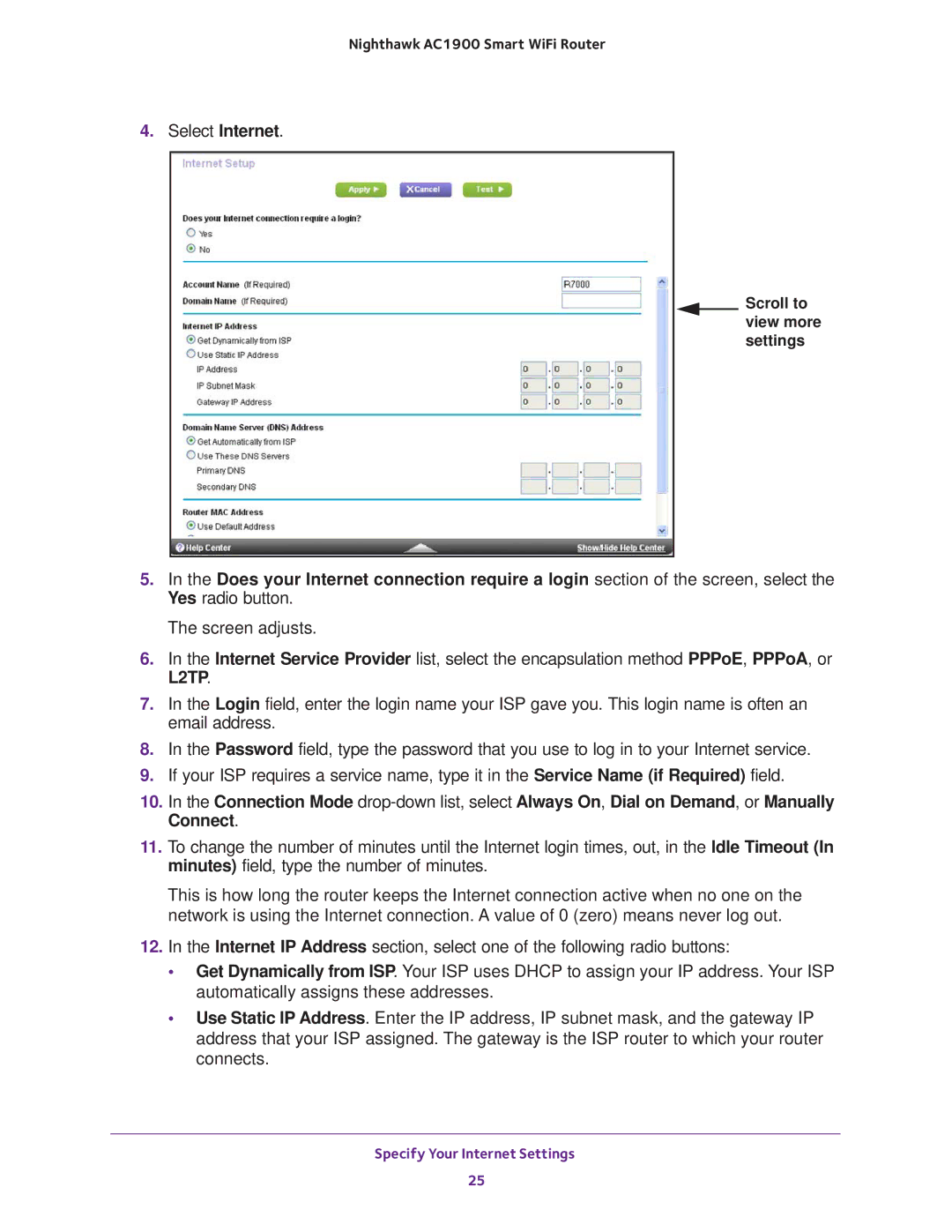 NETGEAR Model R7000 user manual Select Internet 