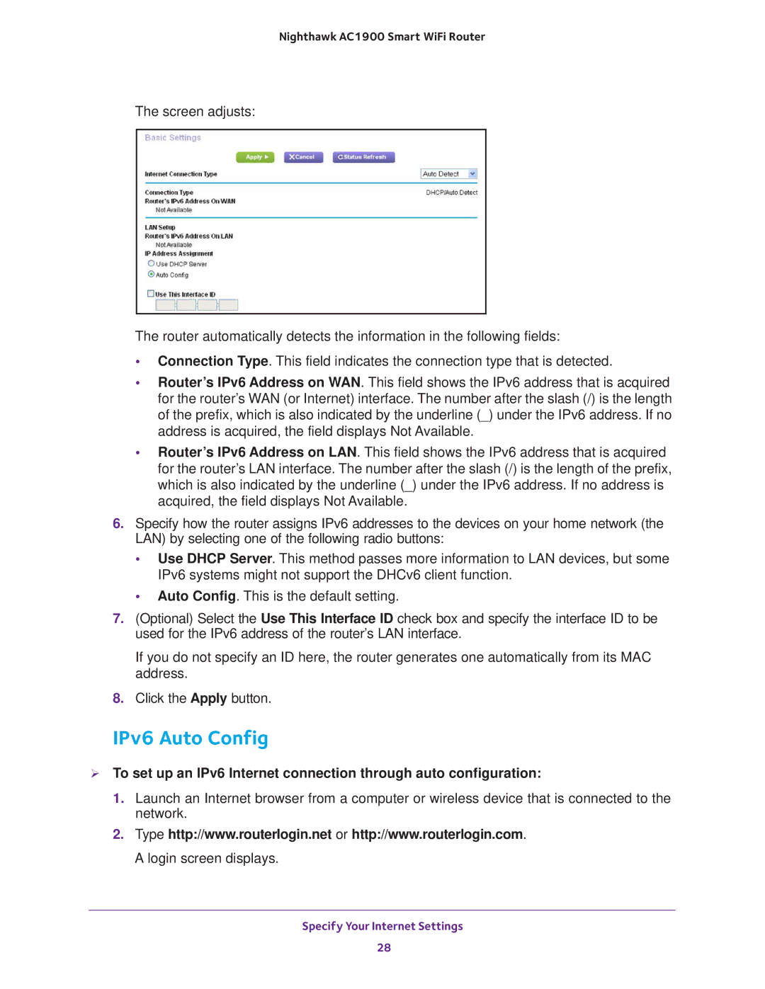 NETGEAR Model R7000 user manual IPv6 Auto Config 