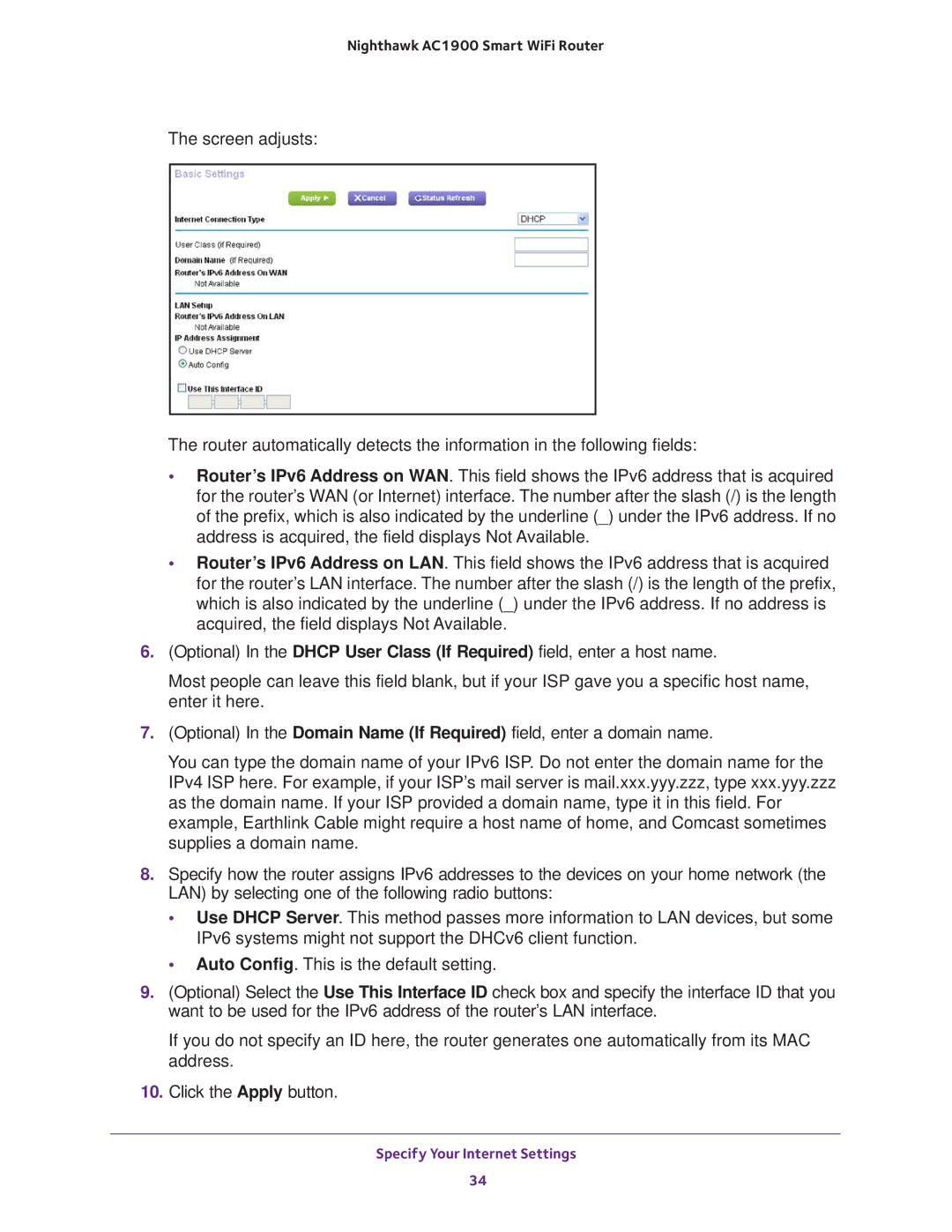 NETGEAR Model R7000 user manual Specify Your Internet Settings 