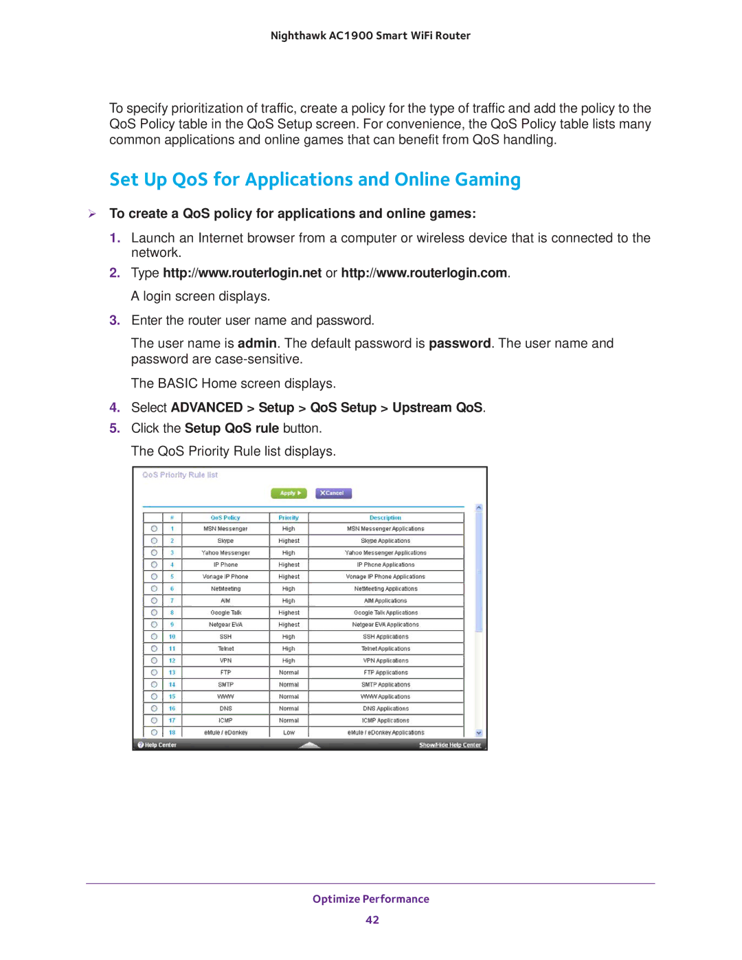 NETGEAR Model R7000 user manual Set Up QoS for Applications and Online Gaming, Select Advanced Setup QoS Setup Upstream QoS 