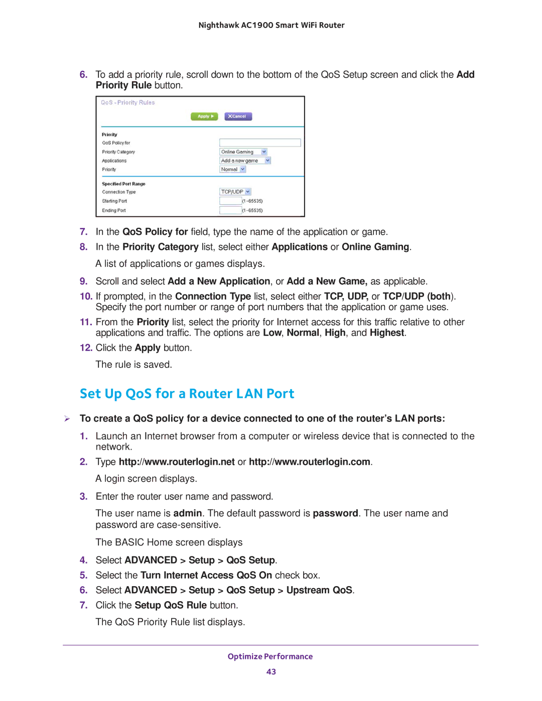 NETGEAR Model R7000 user manual Set Up QoS for a Router LAN Port 