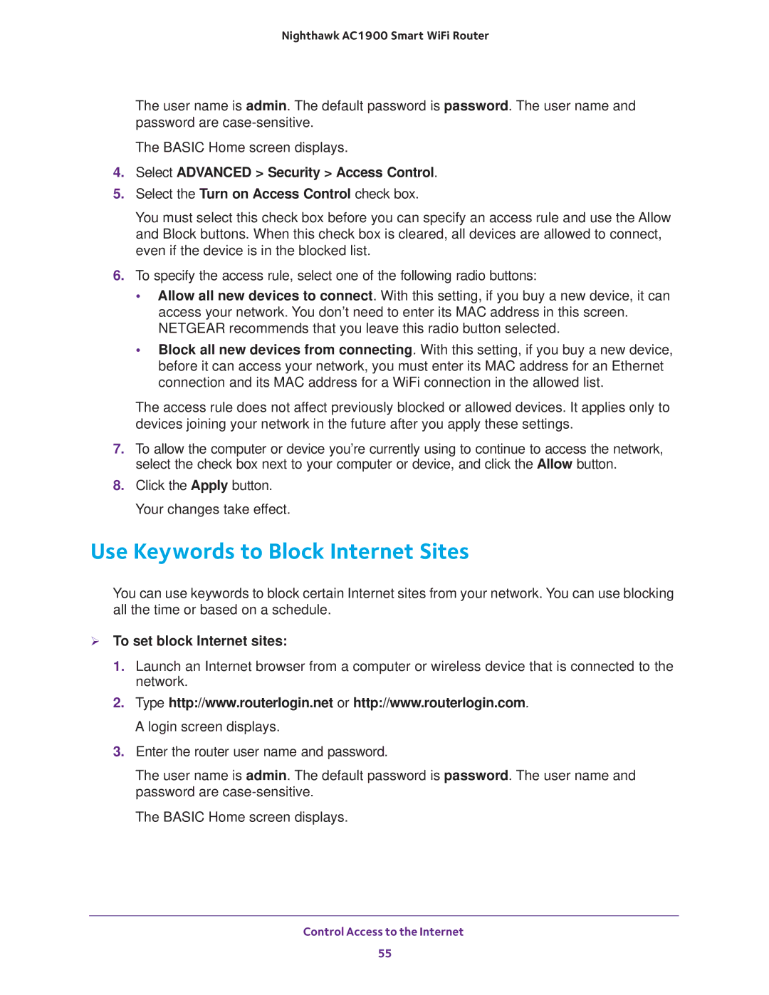 NETGEAR Model R7000 user manual Use Keywords to Block Internet Sites,  To set block Internet sites 