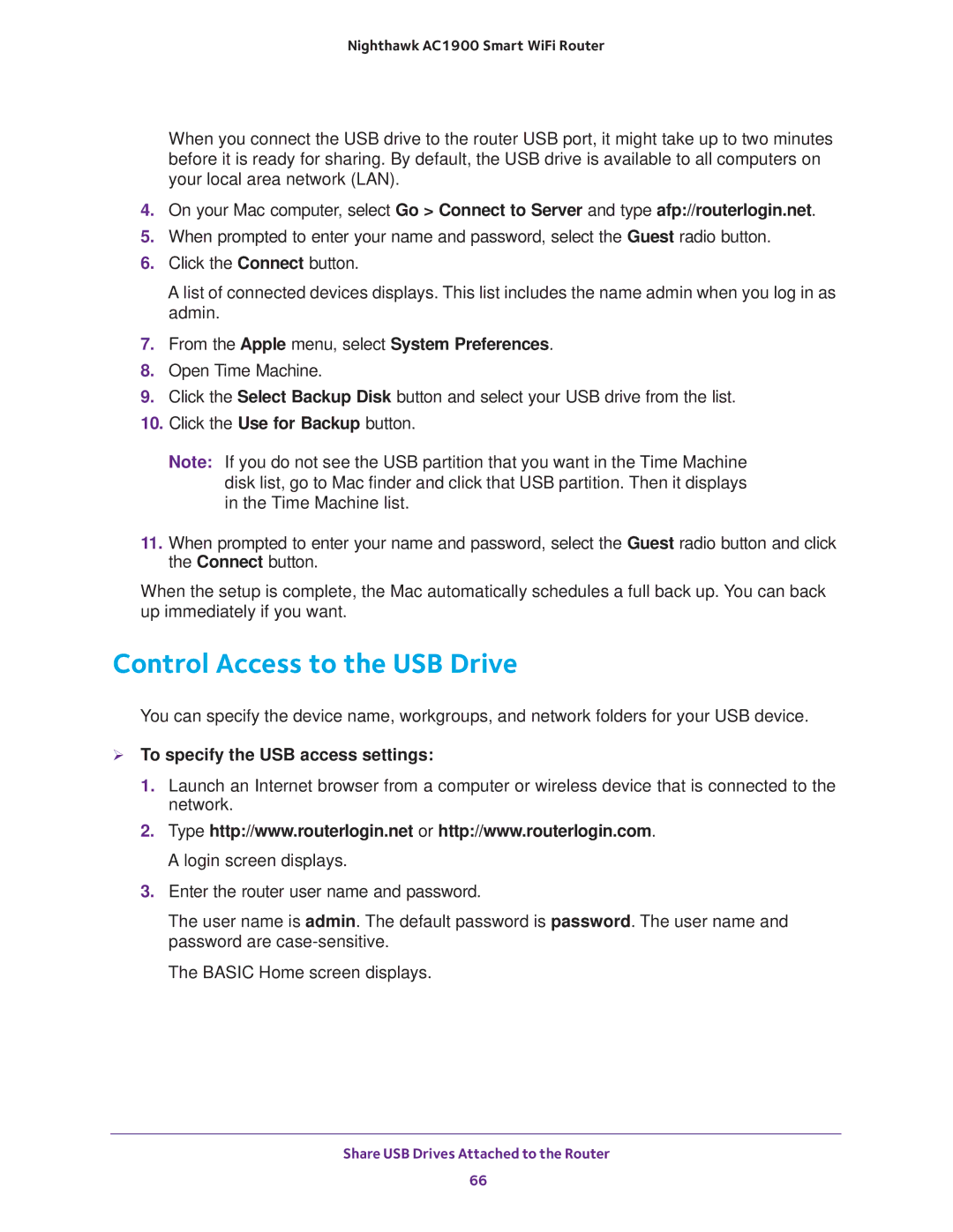 NETGEAR Model R7000 user manual Control Access to the USB Drive,  To specify the USB access settings 