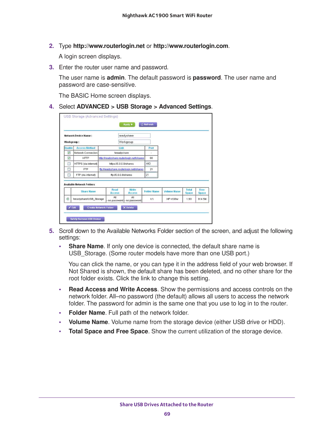 NETGEAR Model R7000 user manual Select Advanced USB Storage Advanced Settings 