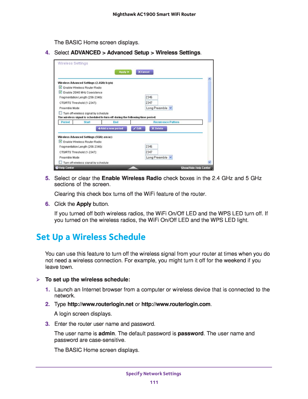 NETGEAR Model R7000 user manual Set Up a Wireless Schedule,  To set up the wireless schedule 