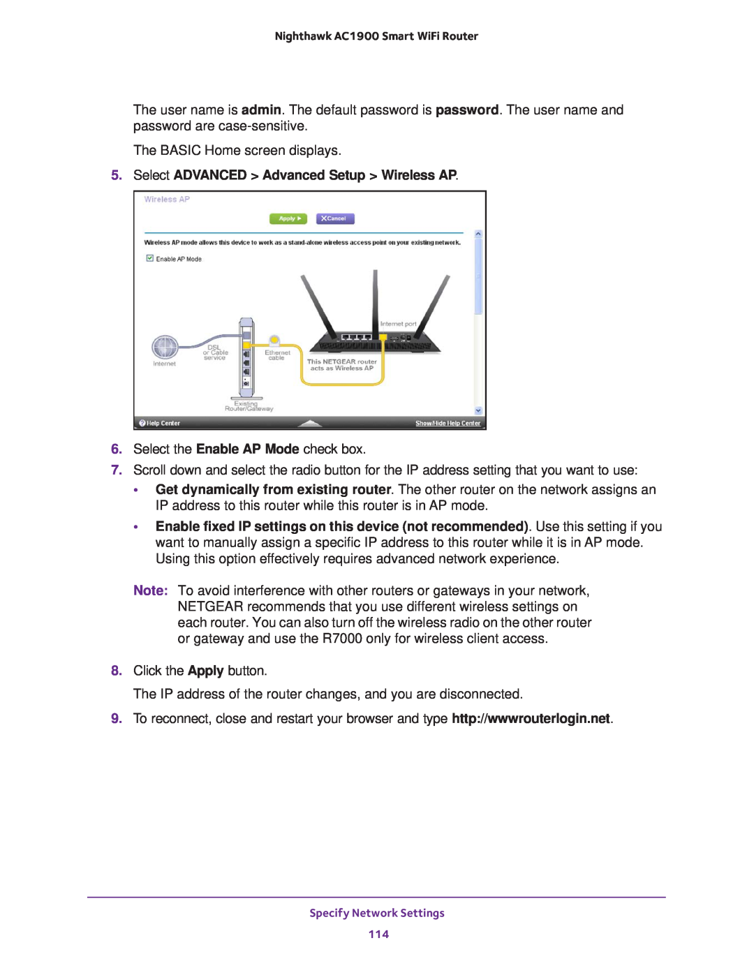 NETGEAR Model R7000 user manual Select ADVANCED Advanced Setup Wireless AP 