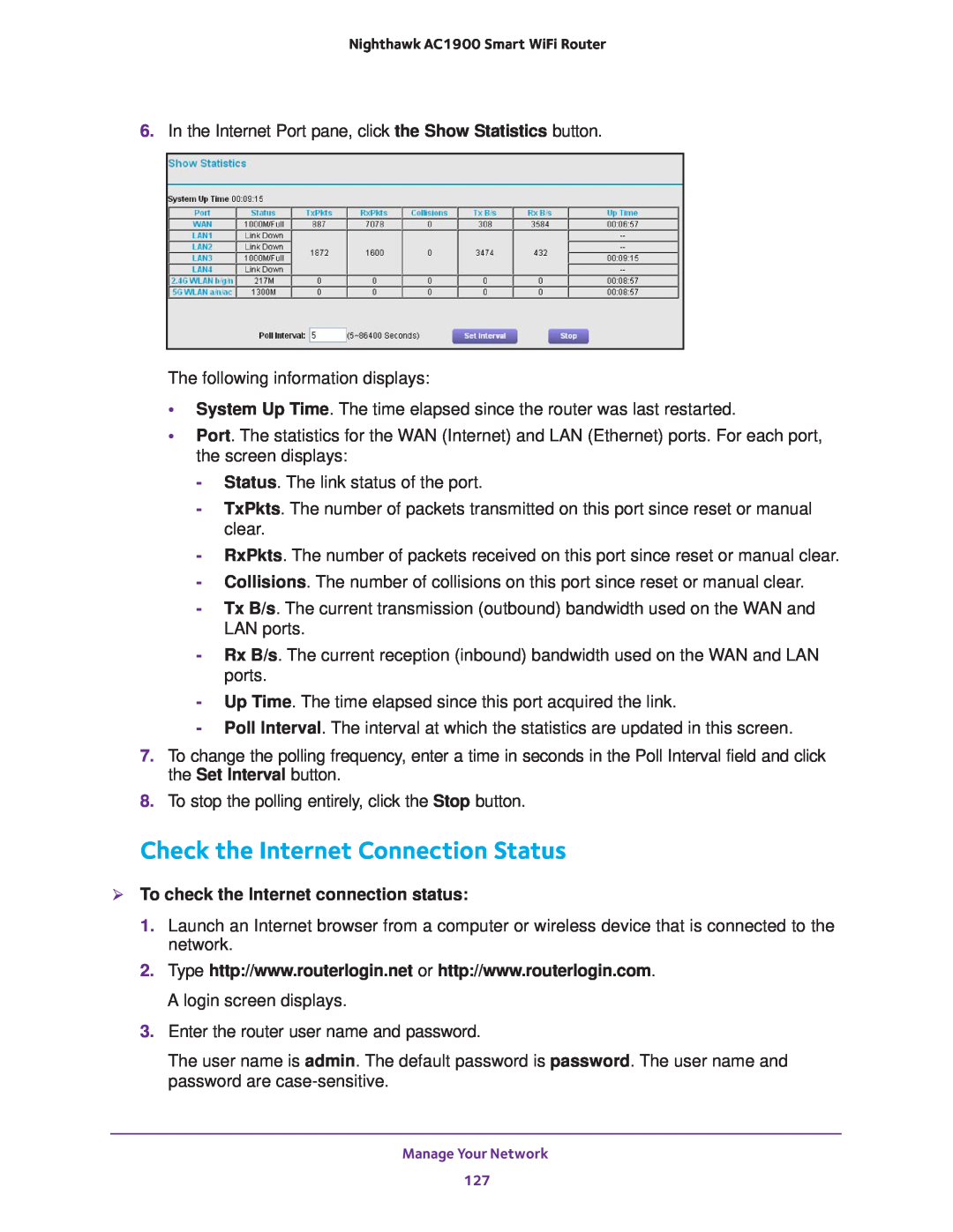 NETGEAR Model R7000 user manual Check the Internet Connection Status,  To check the Internet connection status 