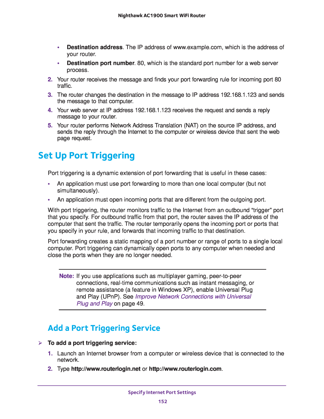 NETGEAR Model R7000 user manual Set Up Port Triggering, Add a Port Triggering Service,  To add a port triggering service 