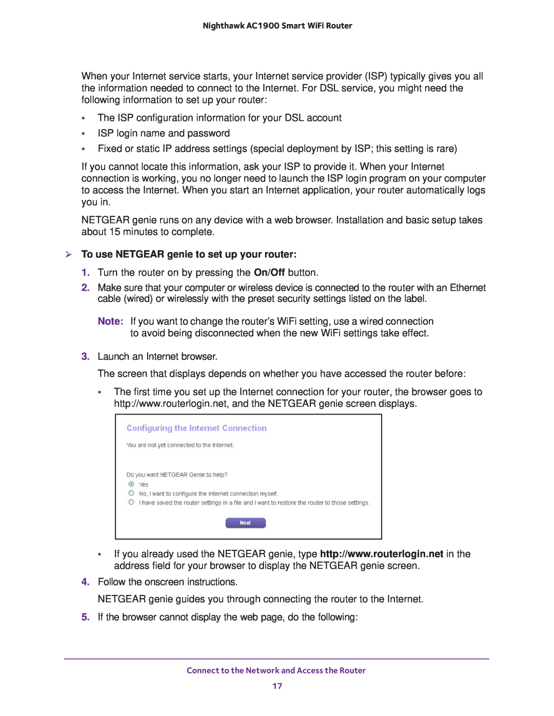 NETGEAR Model R7000 user manual  To use NETGEAR genie to set up your router 