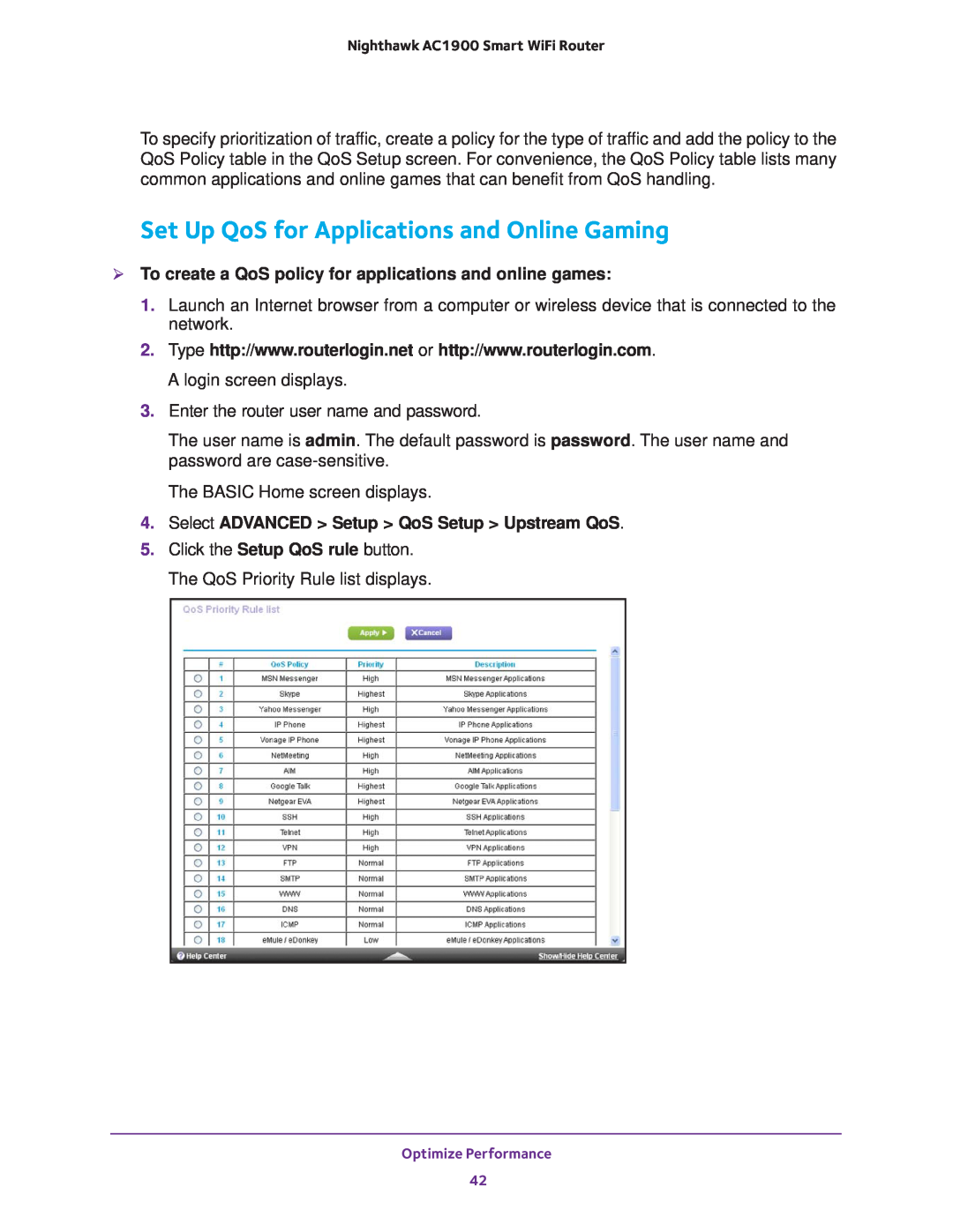 NETGEAR Model R7000 user manual Set Up QoS for Applications and Online Gaming, Select ADVANCED Setup QoS Setup Upstream QoS 