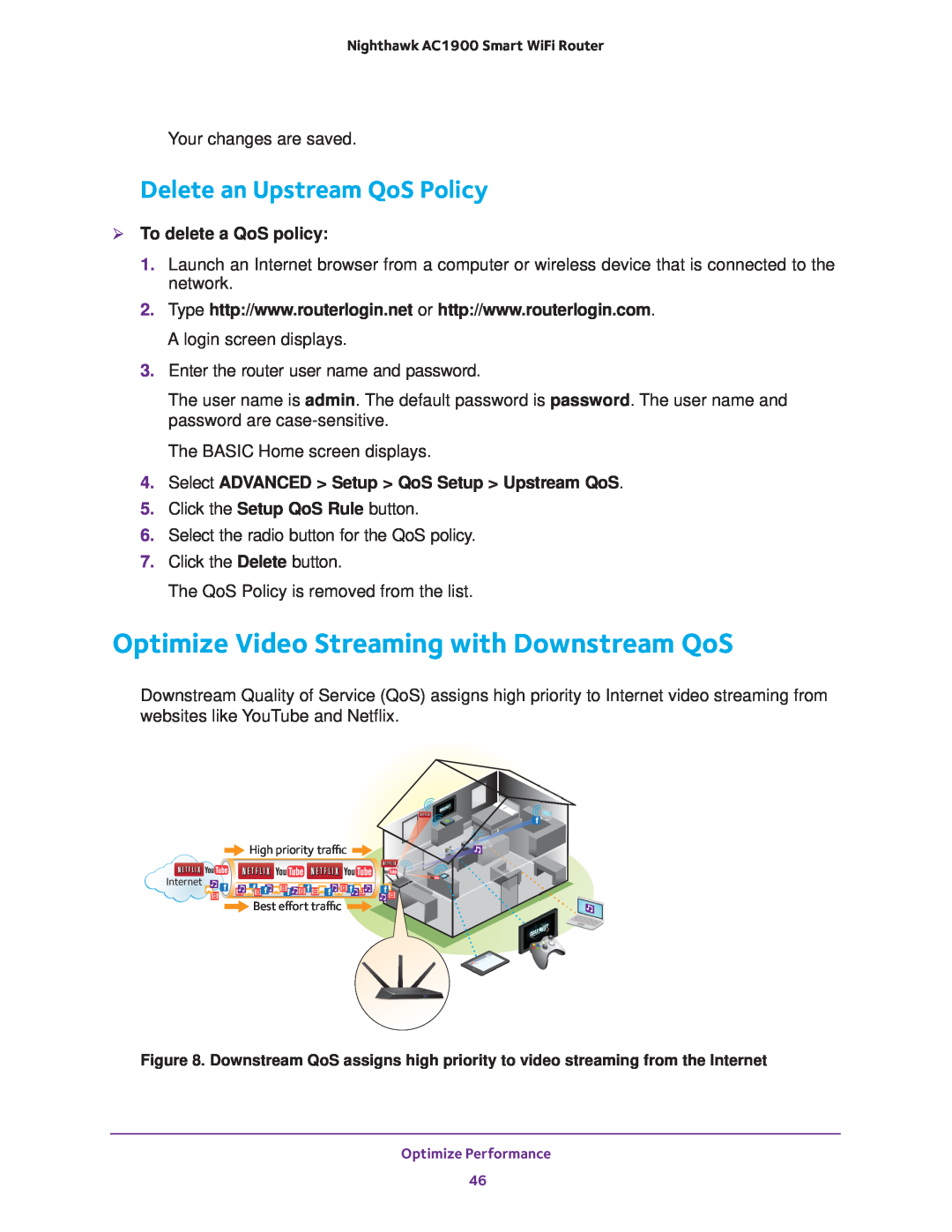 NETGEAR Model R7000 Optimize Video Streaming with Downstream QoS, Delete an Upstream QoS Policy,  To delete a QoS policy 