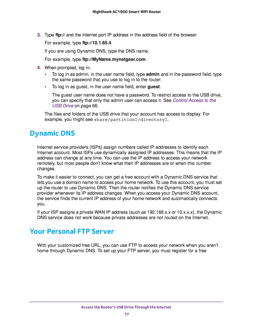 NETGEAR Model R7000 user manual Dynamic DNS, Your Personal FTP Server 