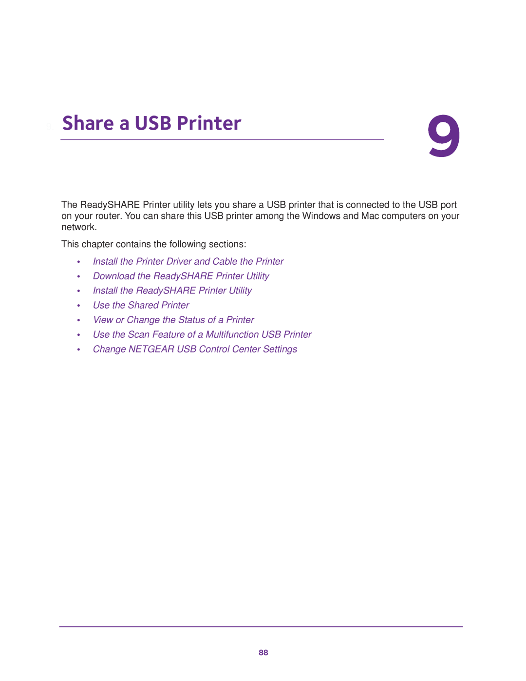 NETGEAR Model R7000 user manual Share a USB Printer, Install the Printer Driver and Cable the Printer 