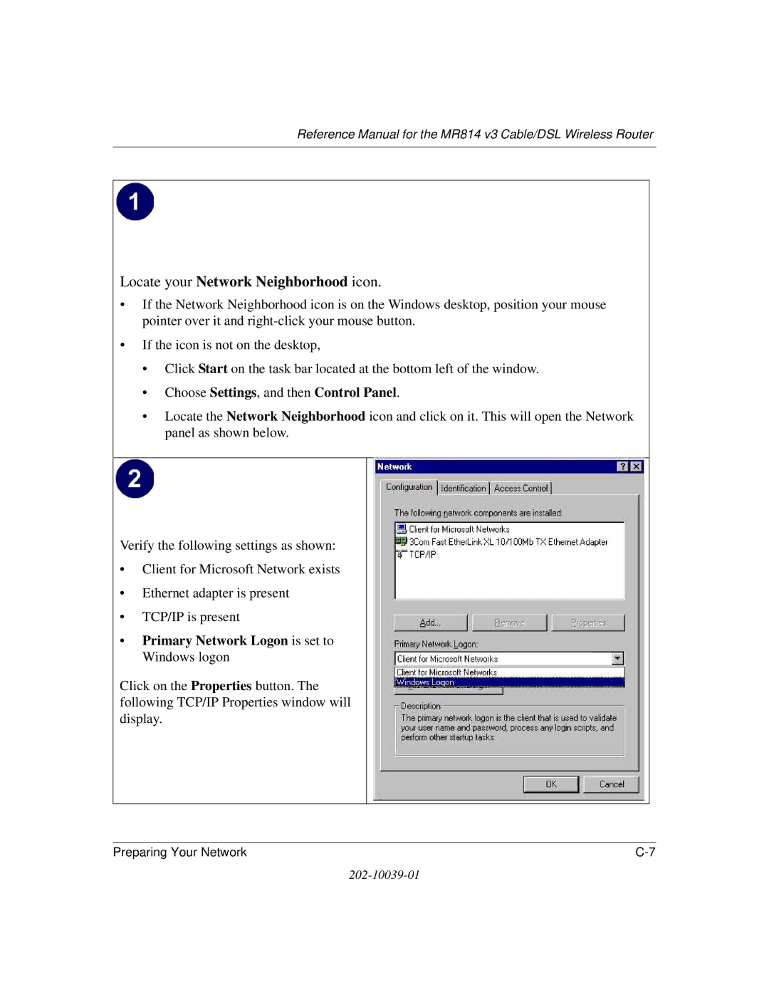 NETGEAR MR814 v3 manual Locate your Network Neighborhood icon 