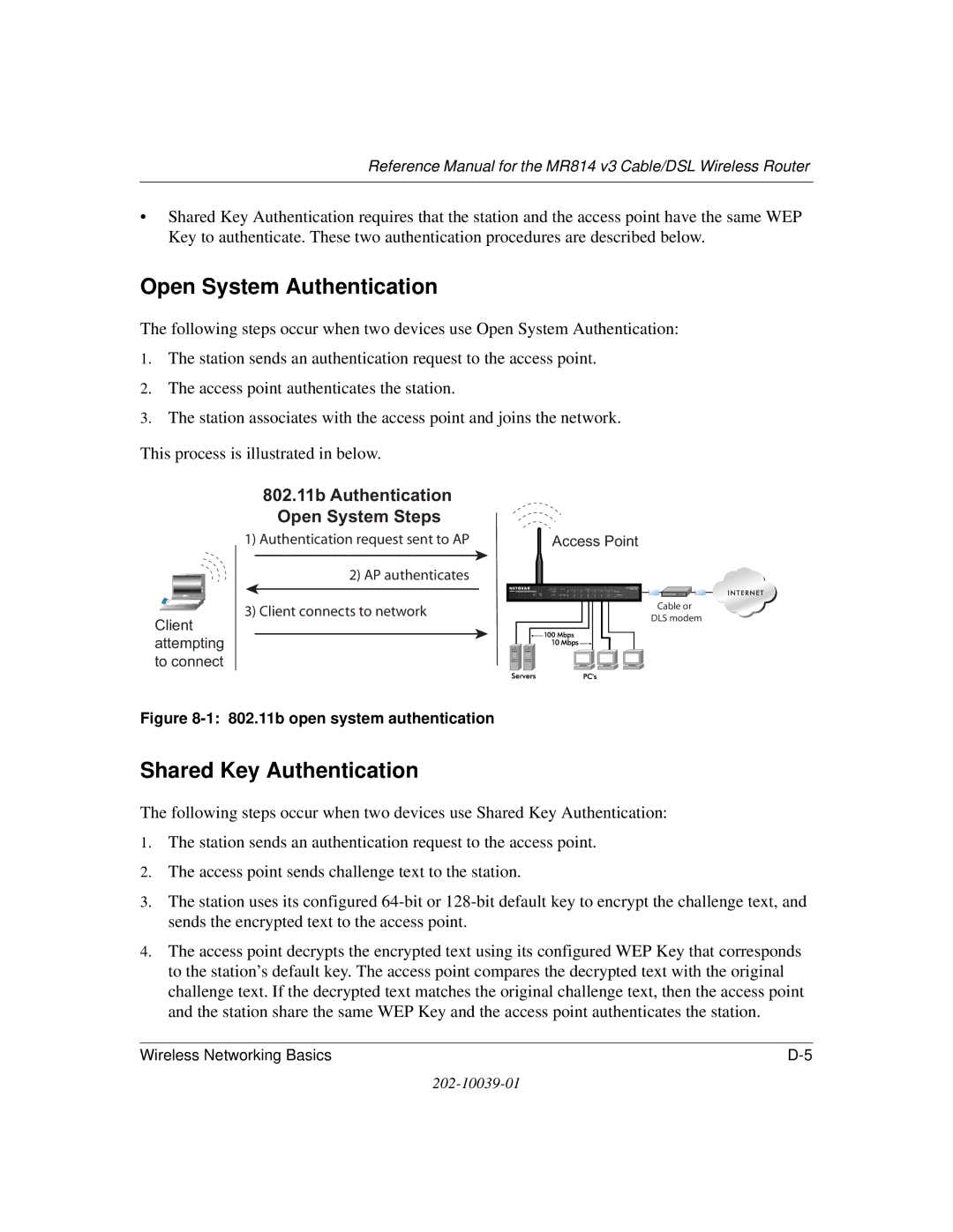 NETGEAR MR814 v3 manual 802.11b Authentication Open System Steps 