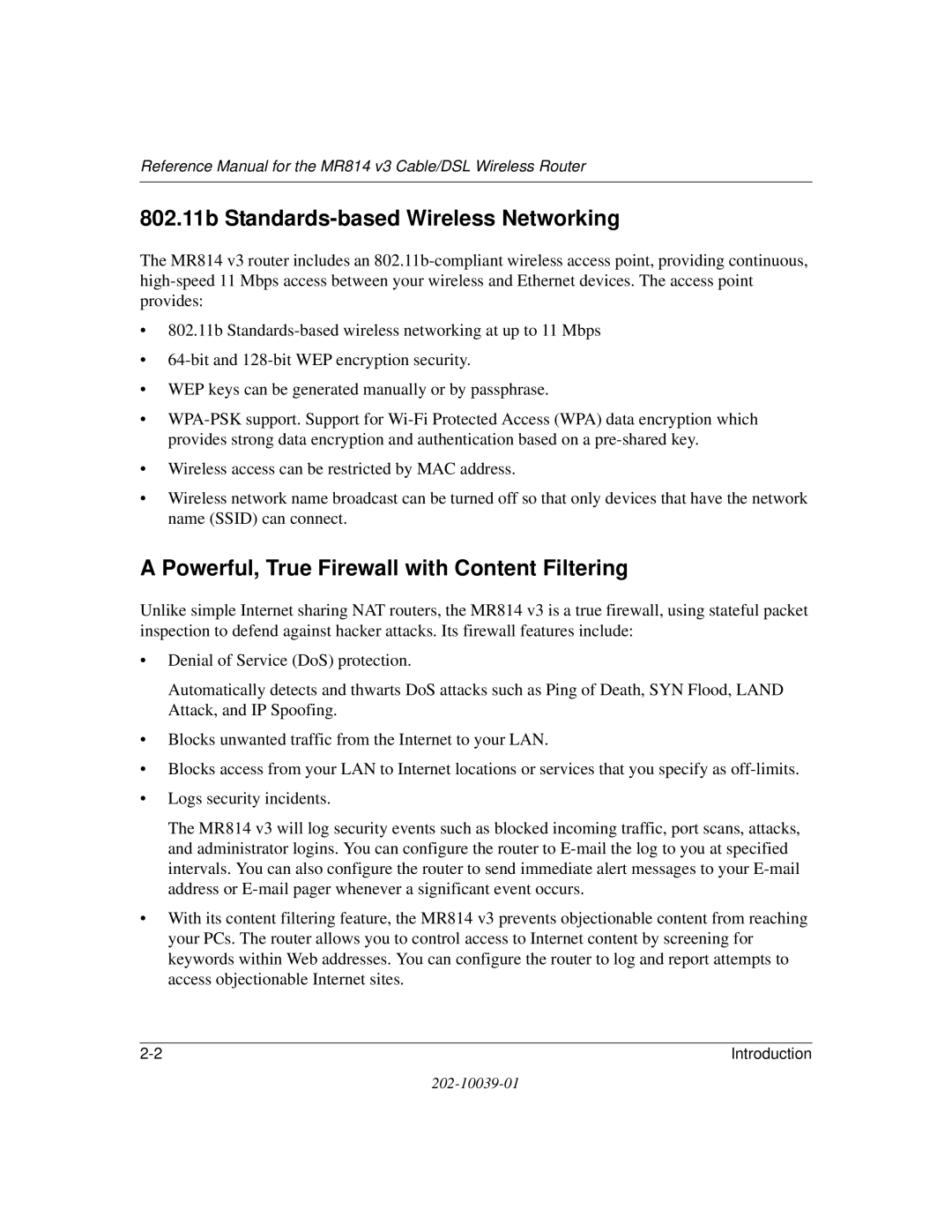 NETGEAR MR814 v3 manual 802.11b Standards-based Wireless Networking, Powerful, True Firewall with Content Filtering 