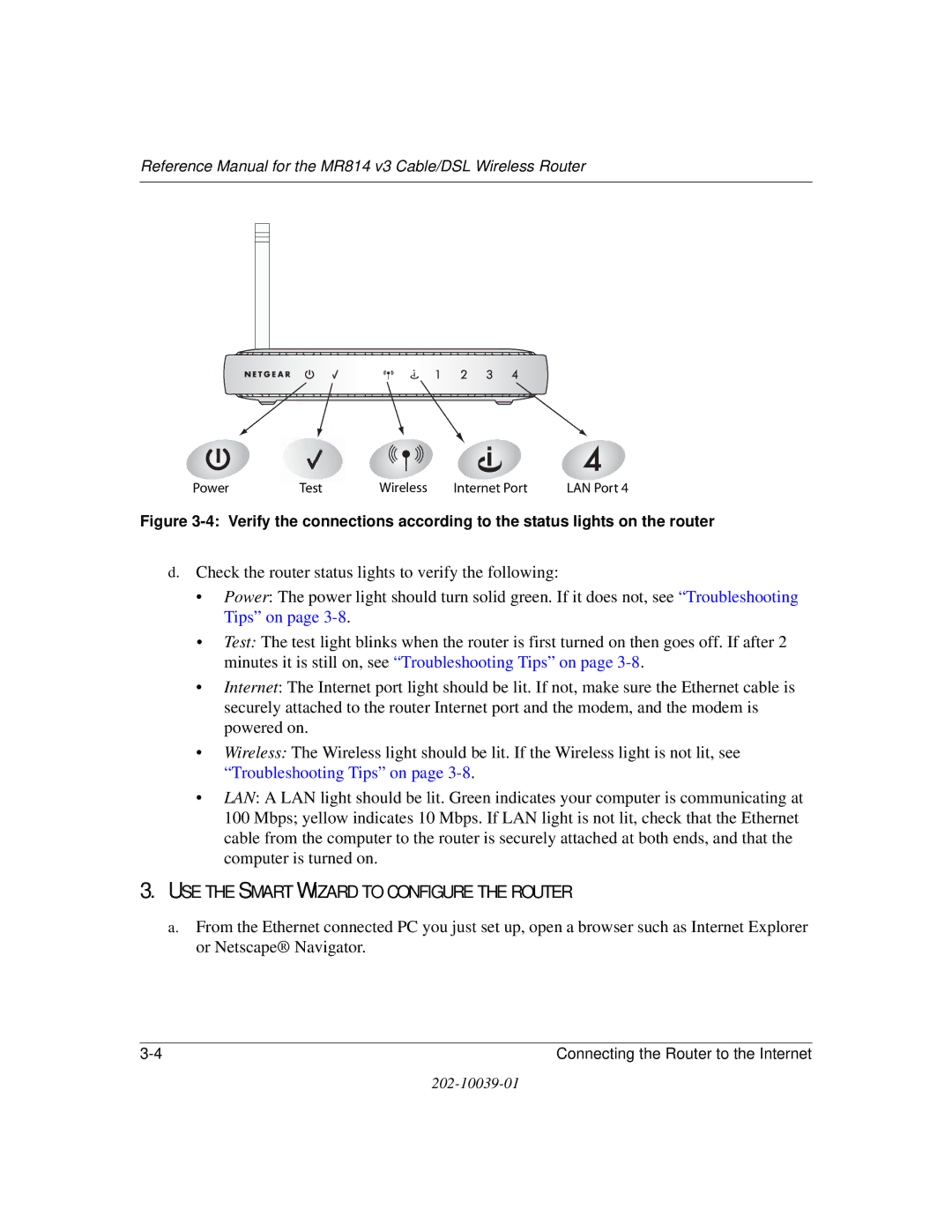 NETGEAR MR814 v3 manual USE the Smart Wizard to Configure the Router 