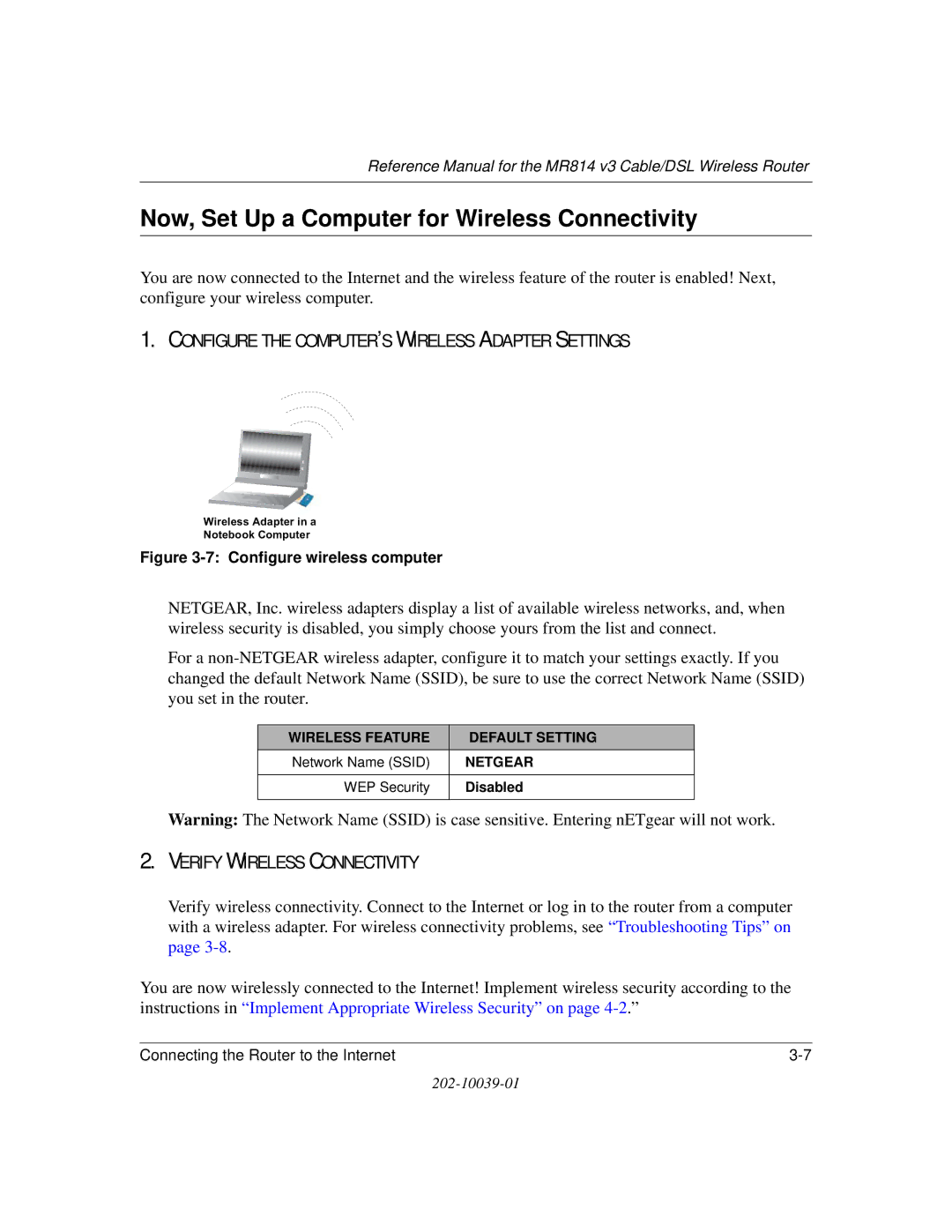 NETGEAR MR814 v3 manual Now, Set Up a Computer for Wireless Connectivity, Configure wireless computer 